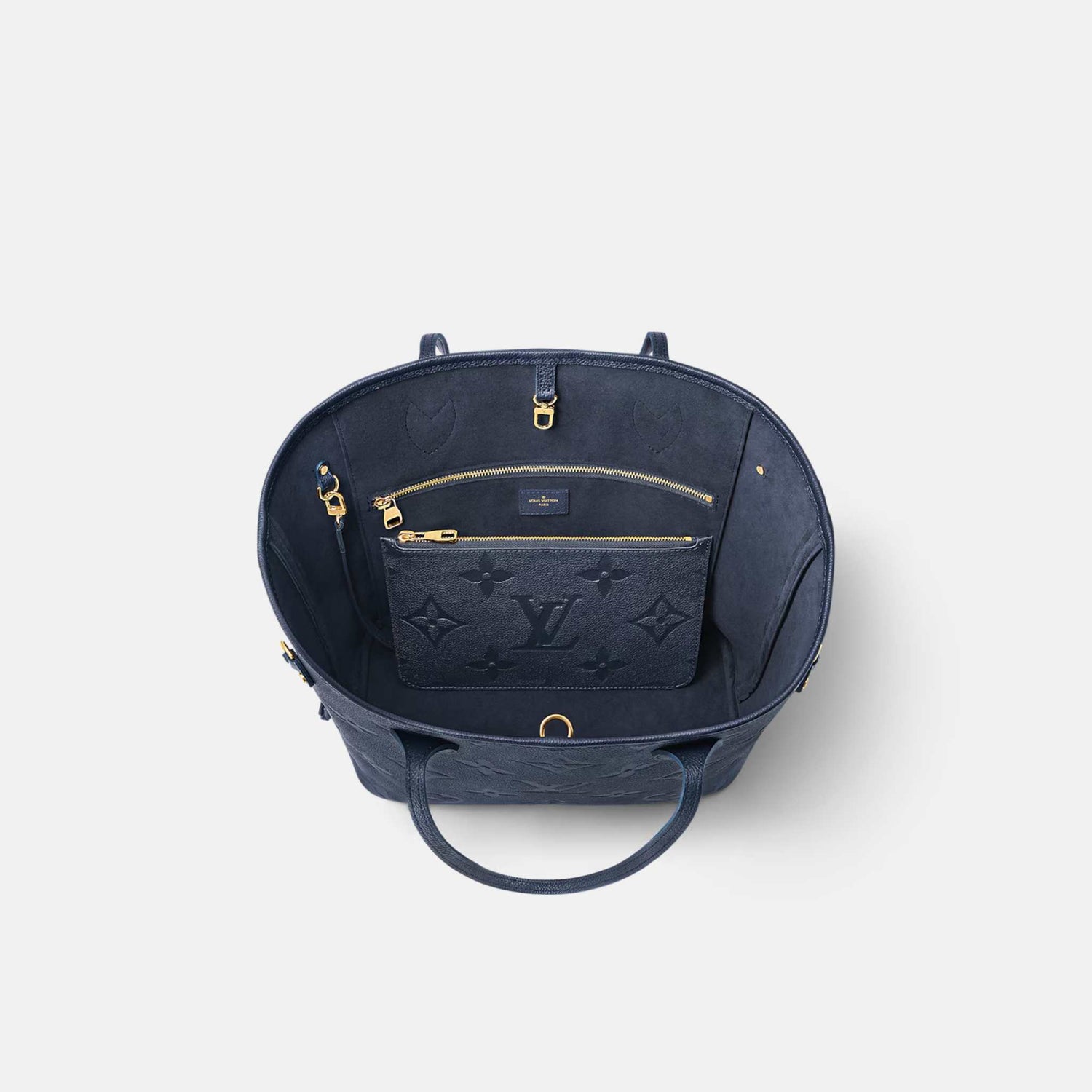 Louis Vuitton Neverfull MM Embossed Grained Cowhide Leather, Navy, top