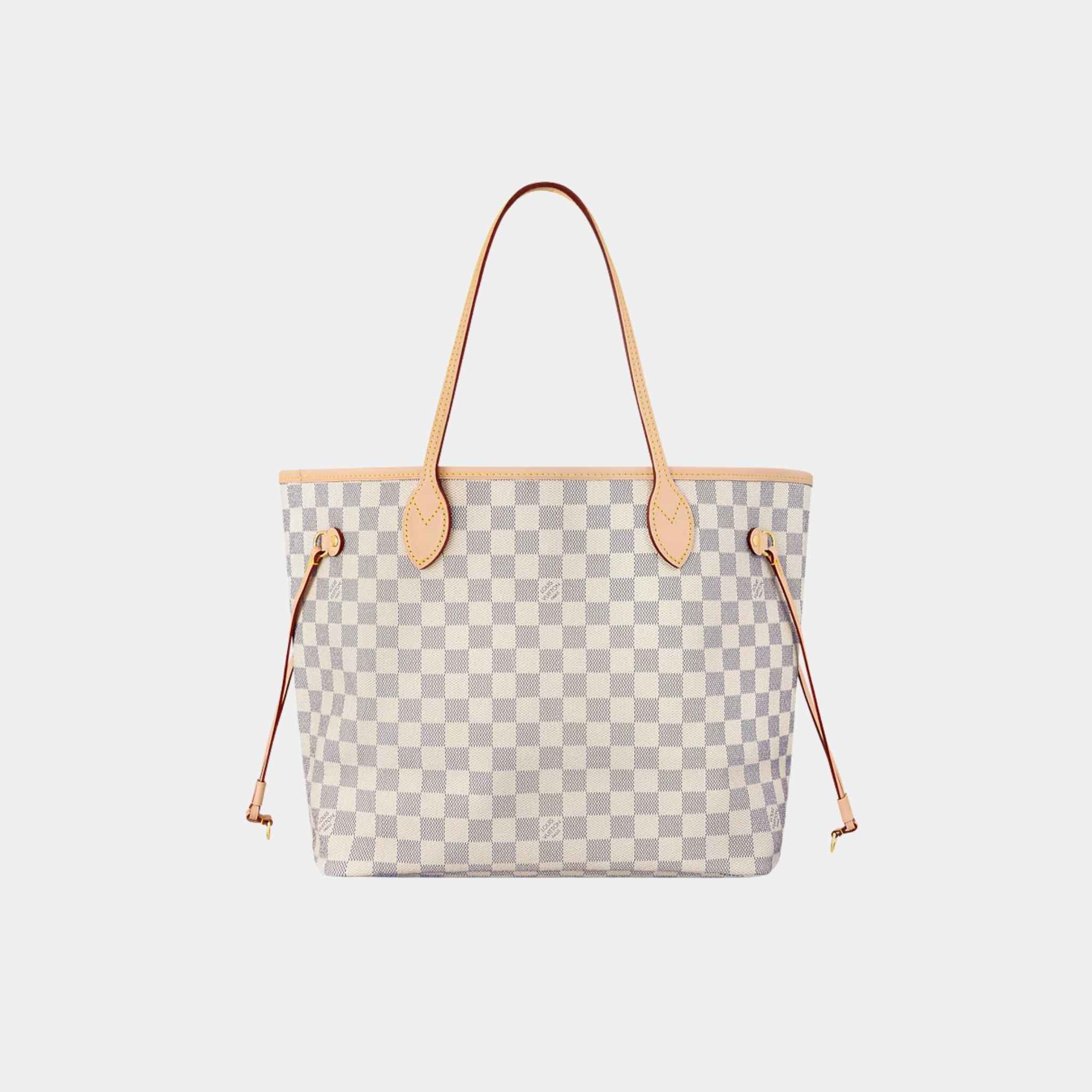 Louis Vuitton Neverfull MM Tote In Damier Azur, Beige, Front