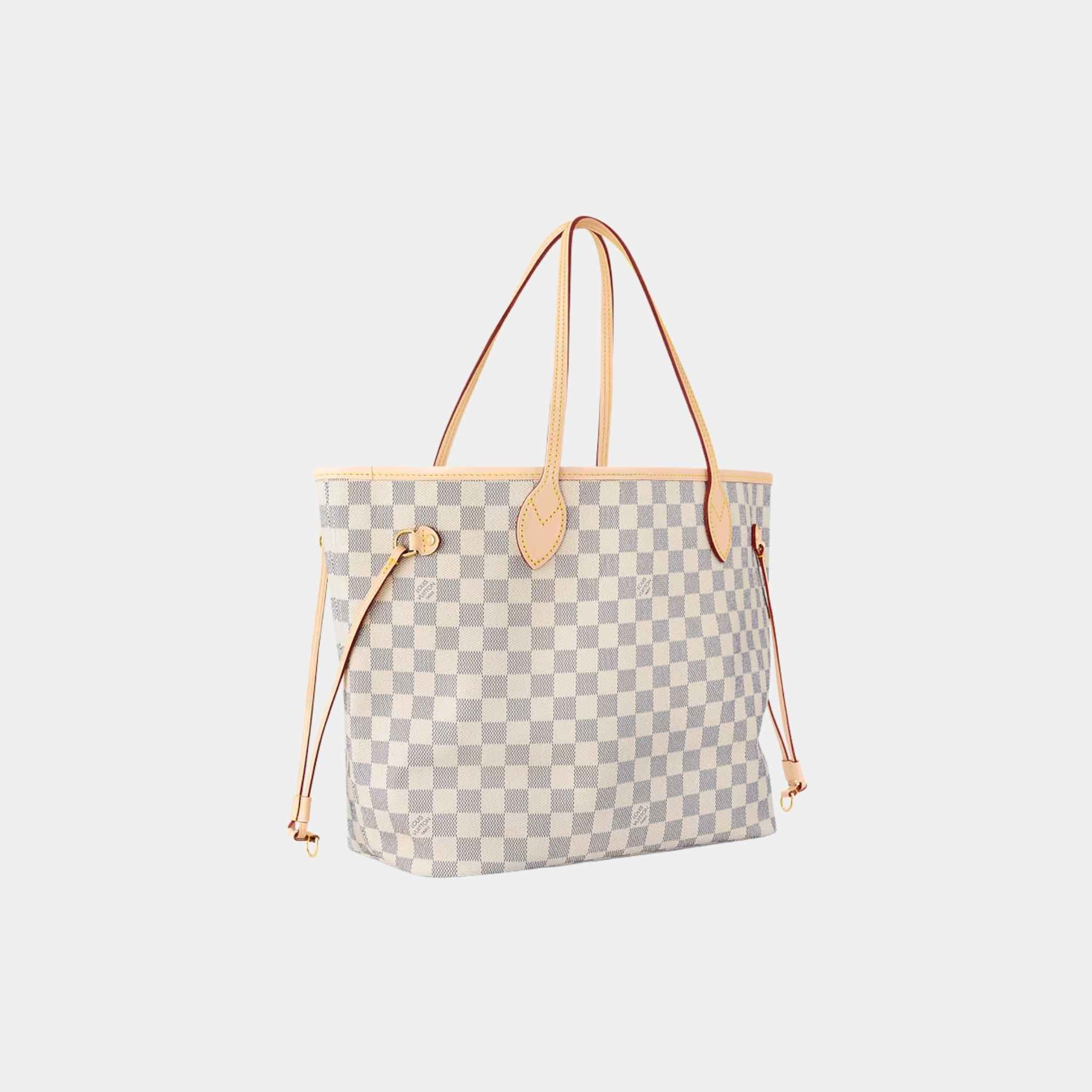Louis Vuitton Neverfull MM Tote In Damier Azur, Beige, Side