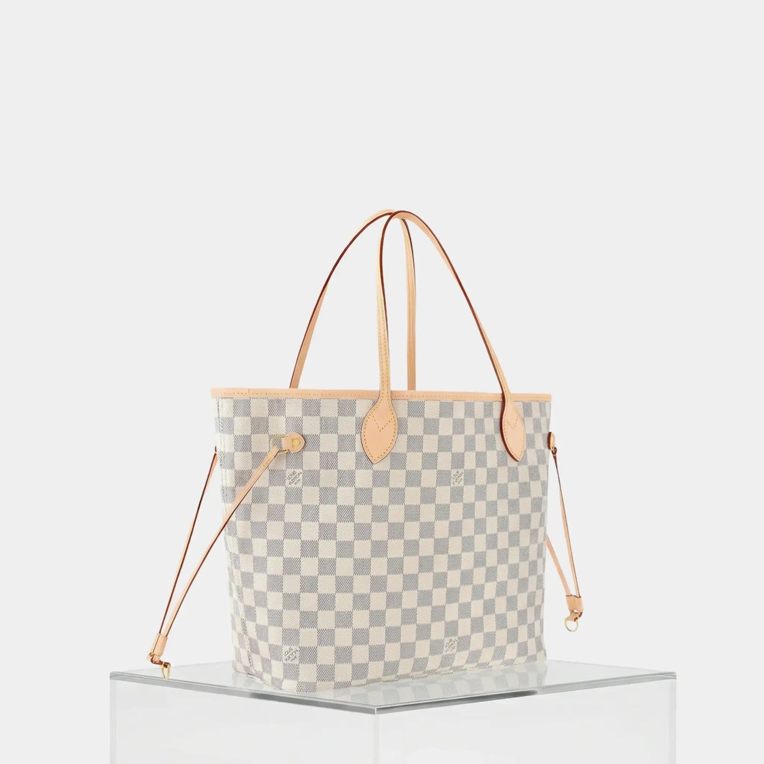 Louis Vuitton Neverfull MM Tote In Damier Azur, Rose Ballerine, Side