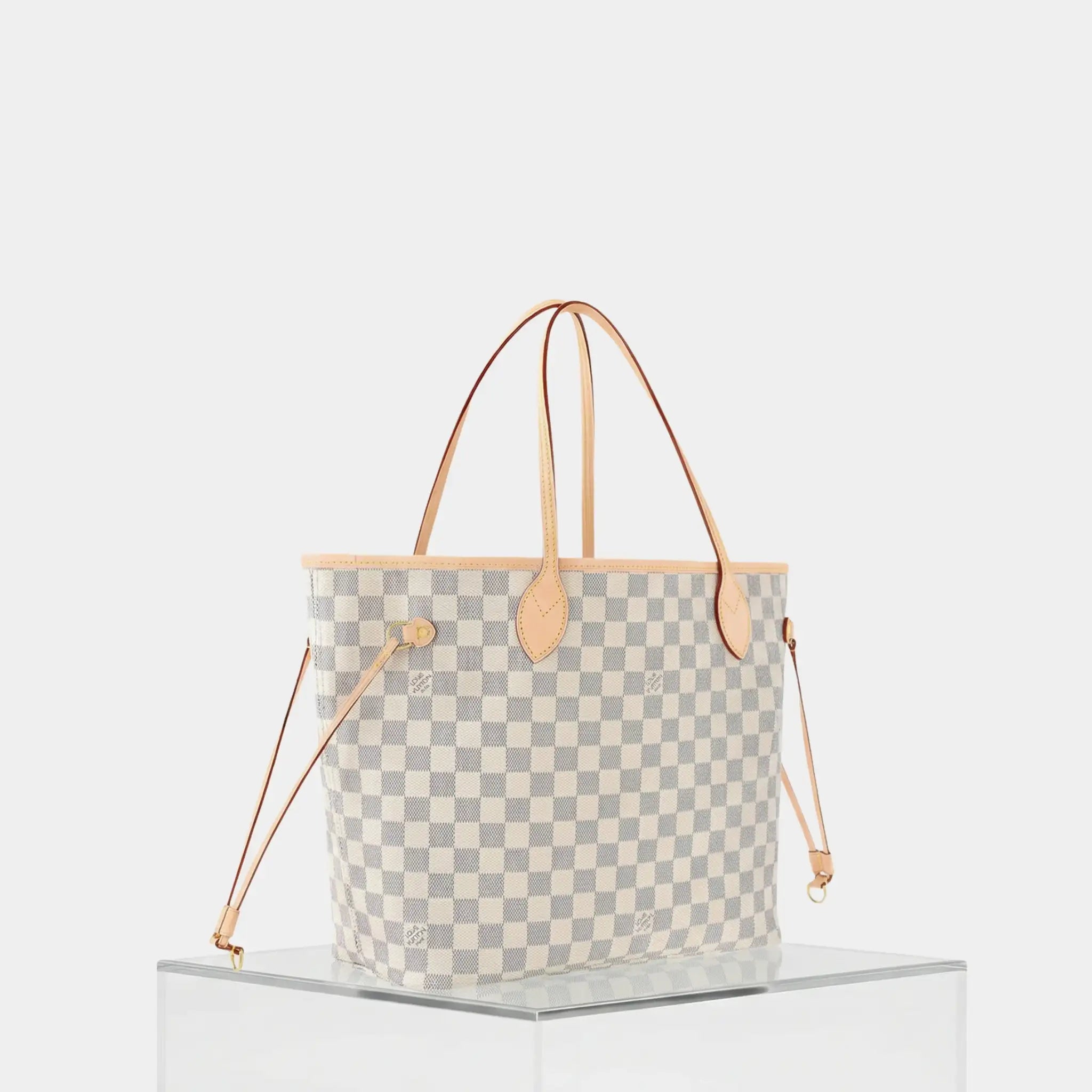 Louis Vuitton Neverfull MM Tote In Damier Azur, Rose Ballerine, Side