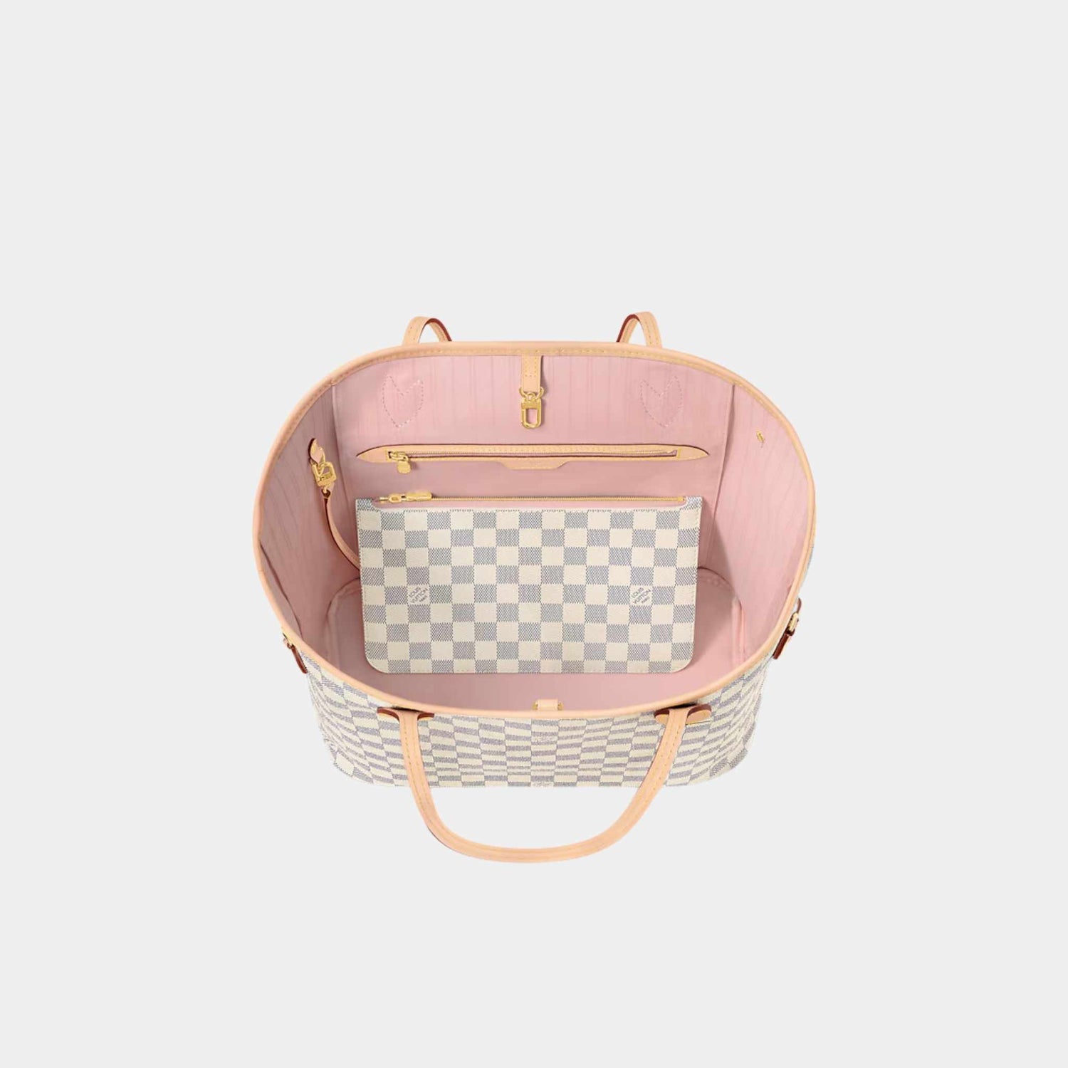 Louis Vuitton Neverfull MM Tote In Damier Azur, Rose Ballerine, Top