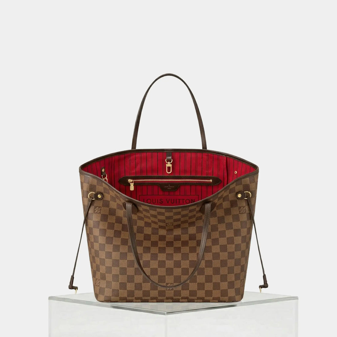 Louis Vuitton Neverfull MM Tote In Damier Ebene, Cherry, Front
