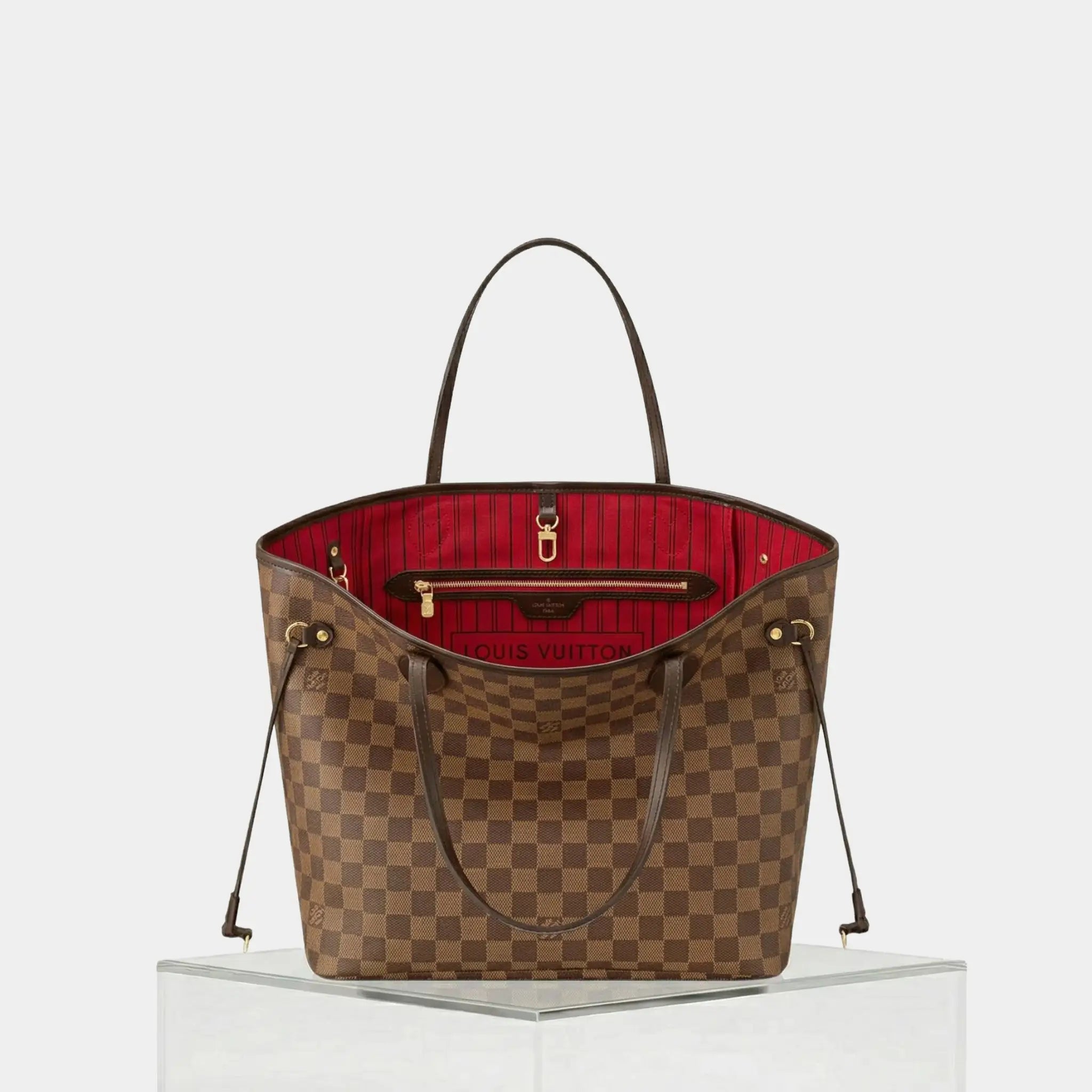 Louis Vuitton Neverfull MM Tote In Damier Ebene, Cherry, Front