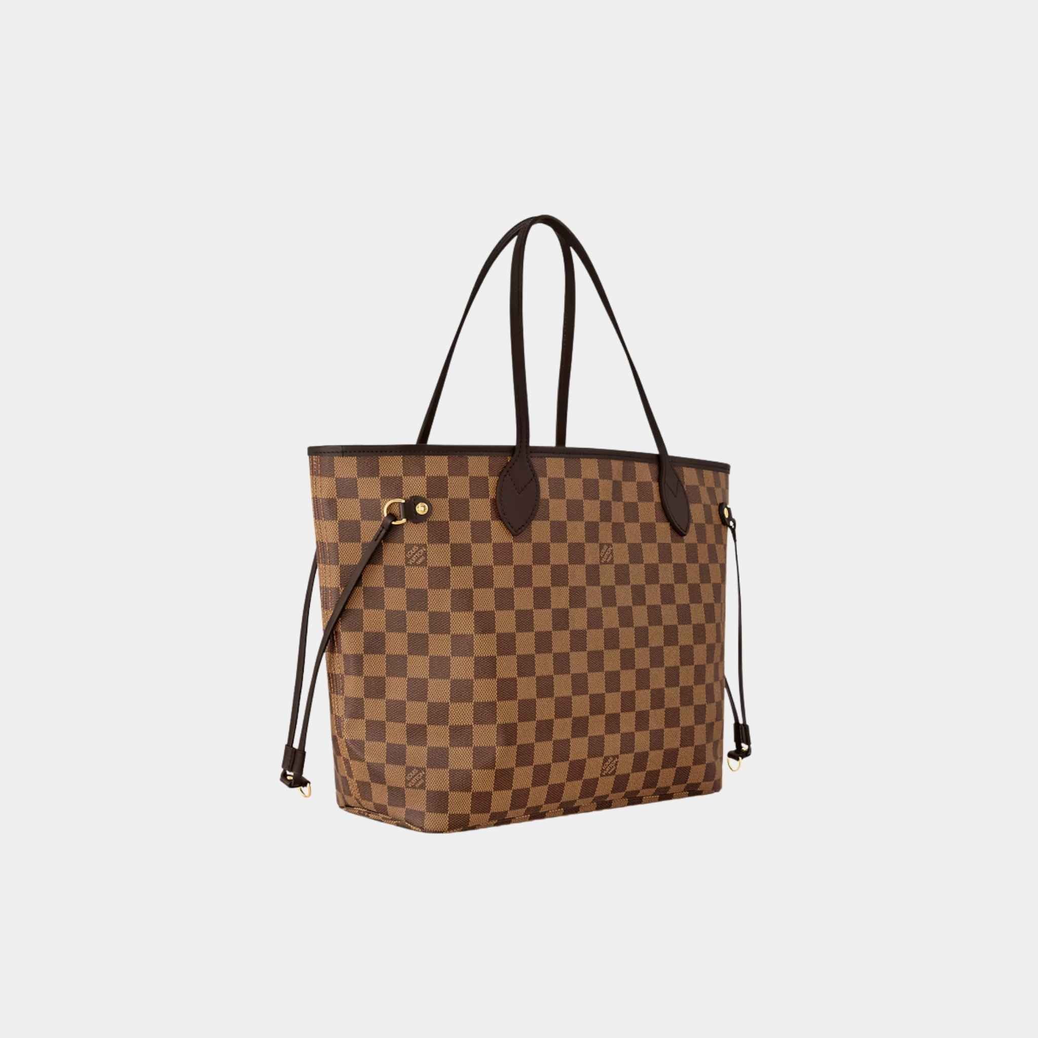 Louis Vuitton Neverfull MM Tote In Damier Ebene, Rose Ballerine, Side