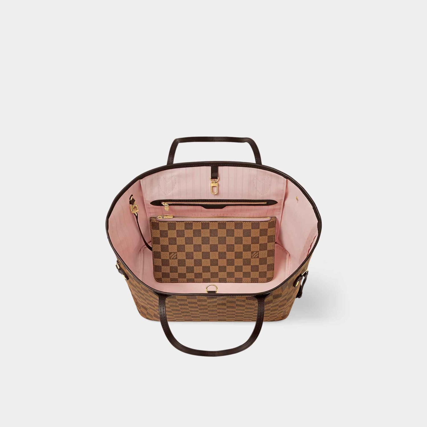 Louis Vuitton Neverfull MM Tote In Damier Ebene, Rose Ballerine, Top
