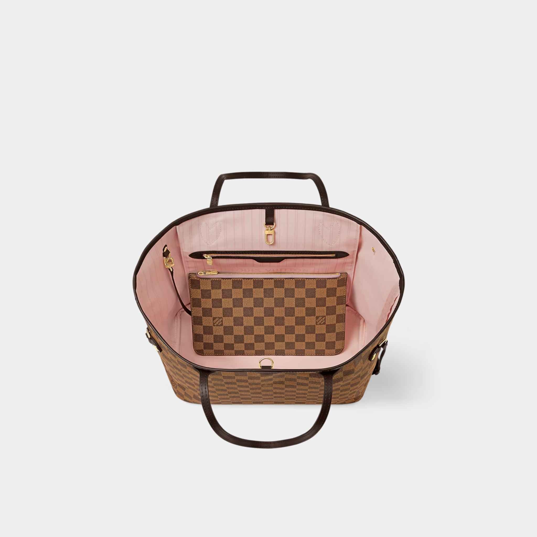 Louis Vuitton Neverfull MM Tote In Damier Ebene, Rose Ballerine, Top