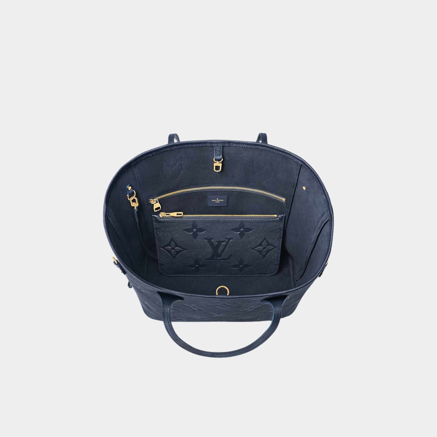 Louis Vuitton Neverfull MM Tote Bag Monogram Empreinte, Navy, Top