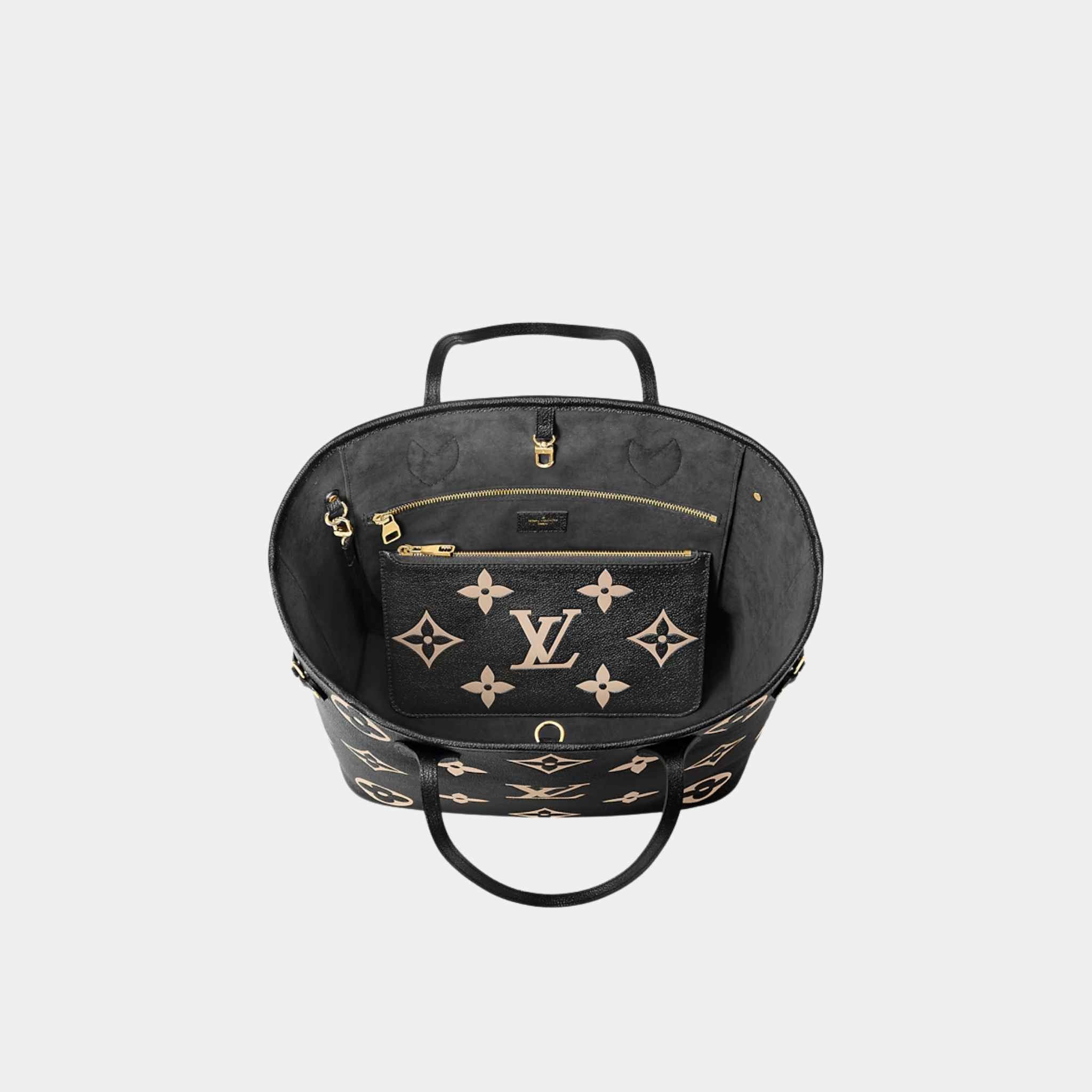 Louis Vuitton Neverfull MM Tote In Two-Tone Monogram Empreinte, Black, Beige, Top