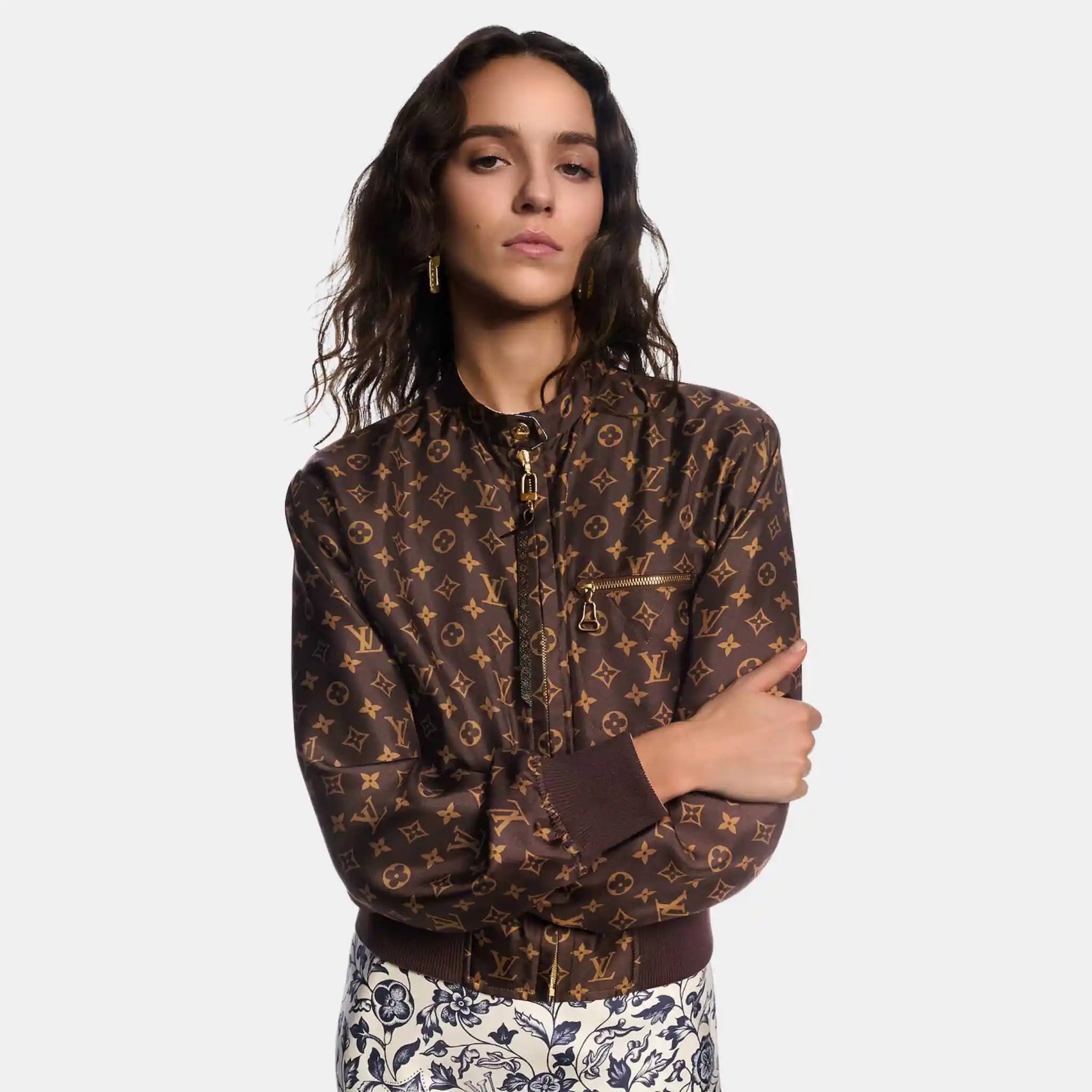 Louis Vuitton Reversible Botanical Print Bomber Jacket, Model Front