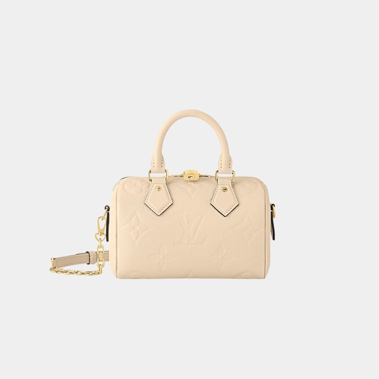 Louis Vuitton Speedy Bandouliere 20 Bag In Monogram Empreinte Leather, Cream, Front