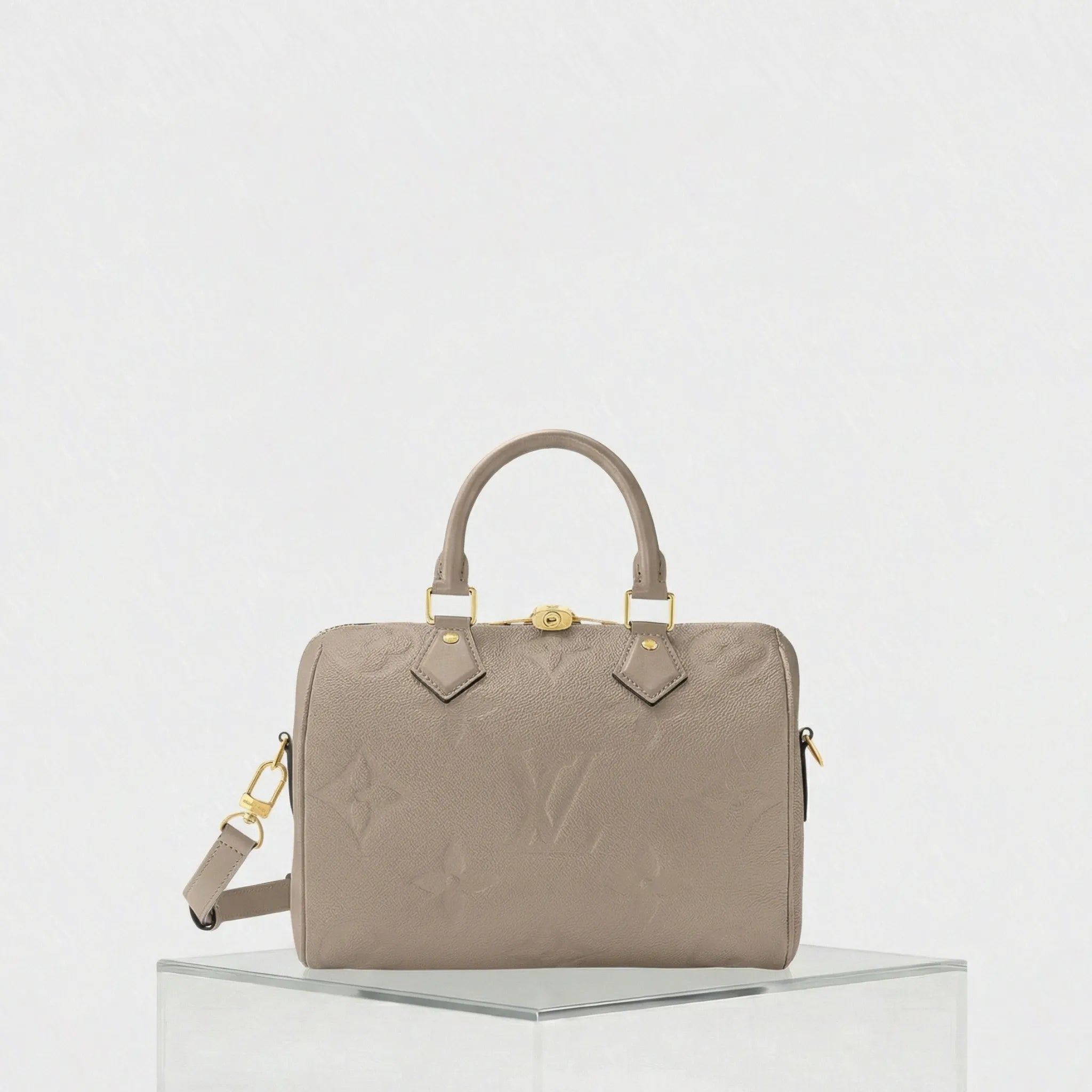 Louis Vuitton Speedy Bandouliere 25 Bag Monogram Empreinte, Tourterelle, Front
