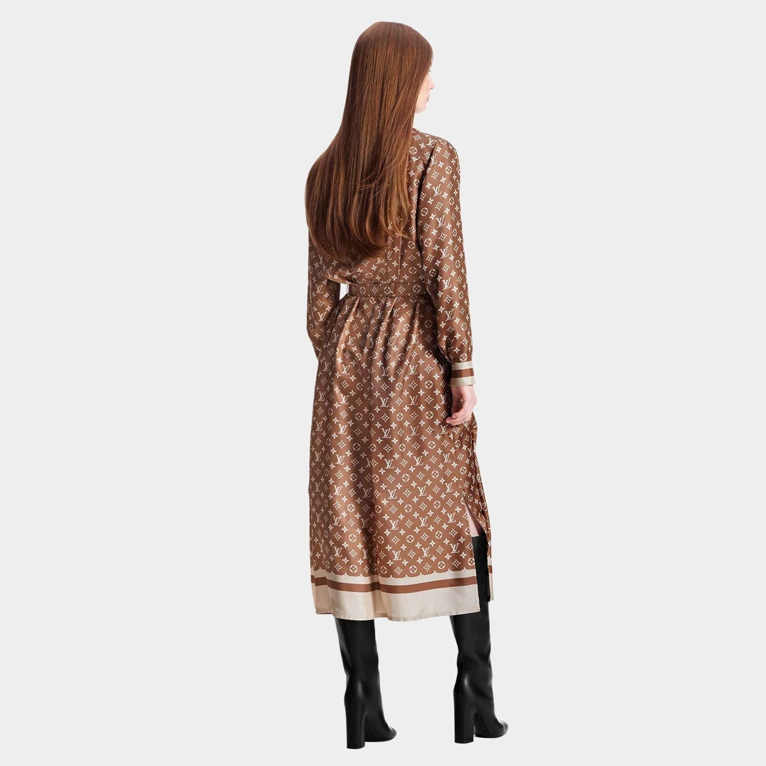 Louis Vuitton Stripe Accent Monogram Shirt Dress, Model, Back