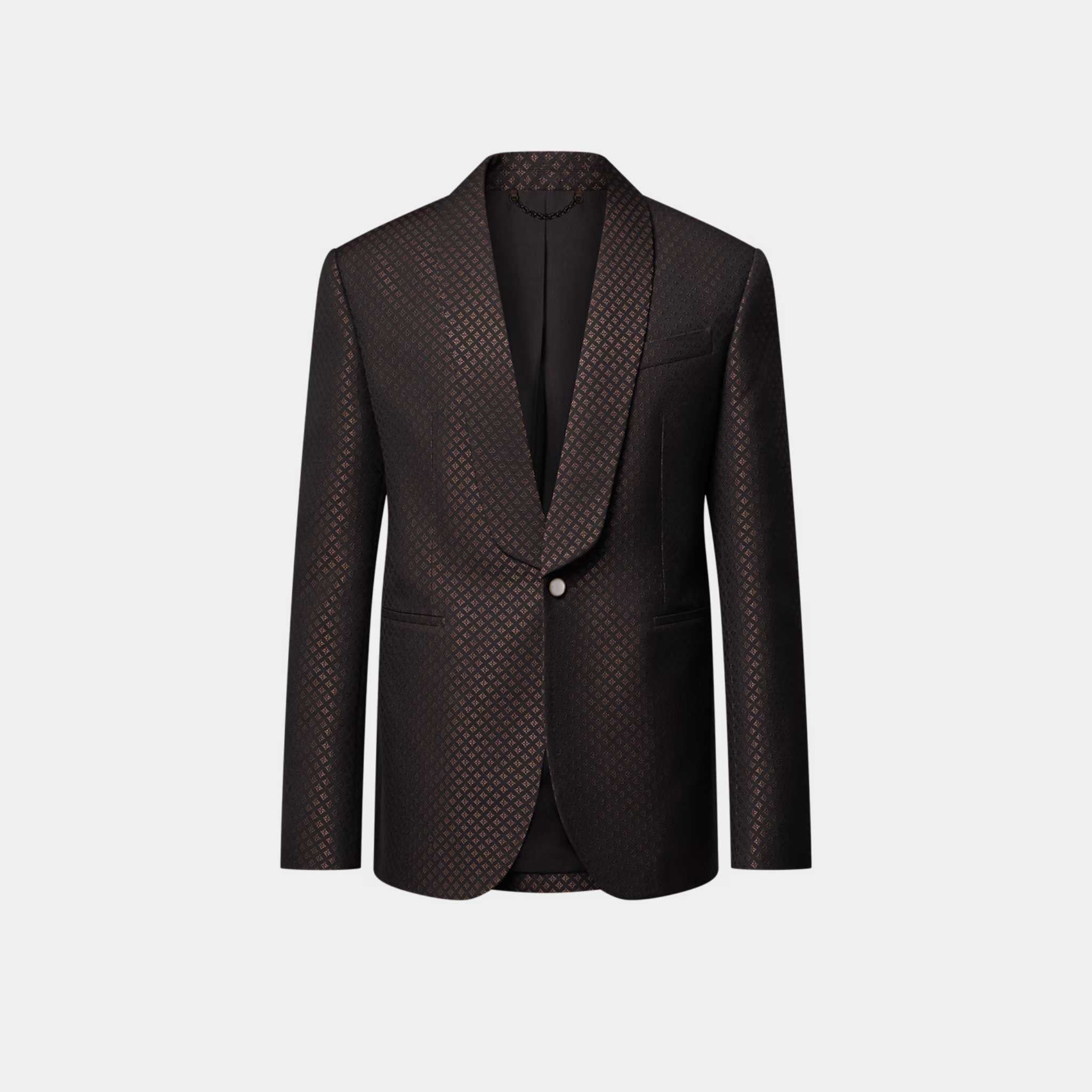 Louis vuitton Wool-Silk Blend Monogram Single-Breasted Tuxedo Jacket Mid-Brown, Front