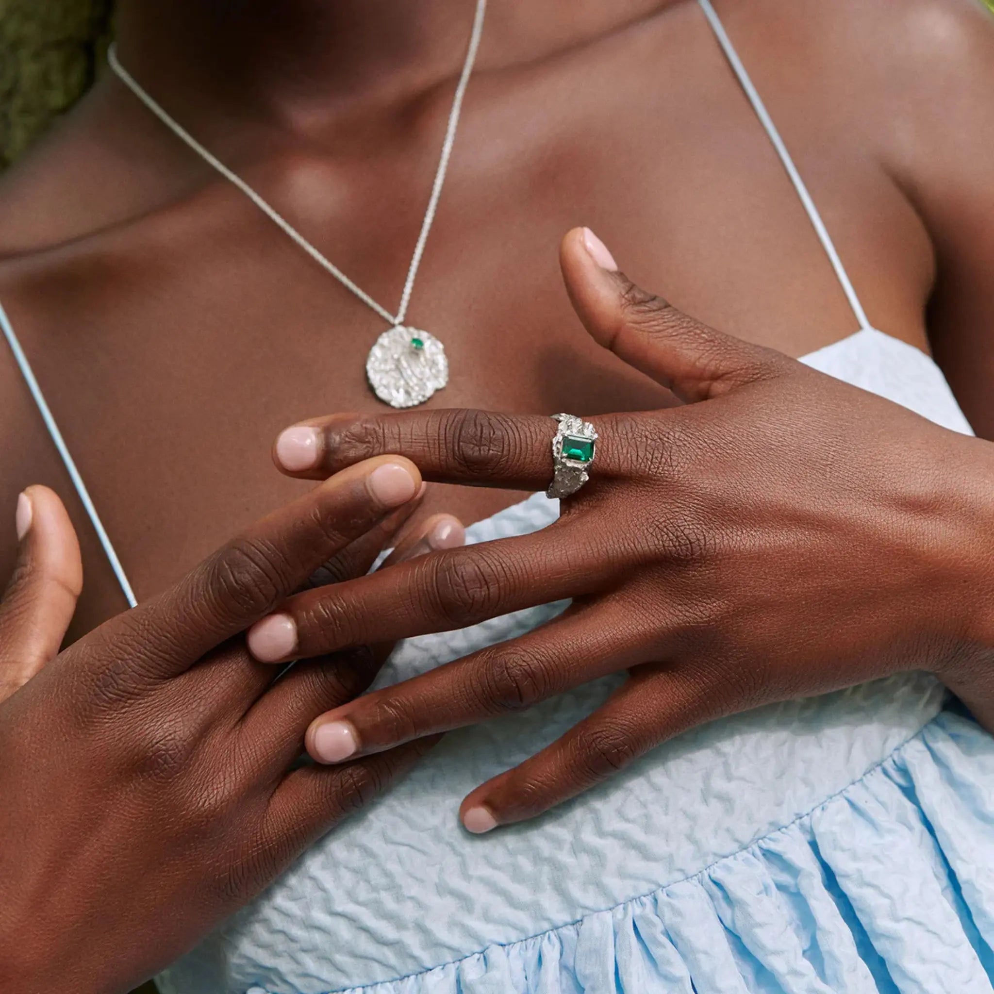 Loveness Lee Shimeji Emerald Ring, Silver, Model