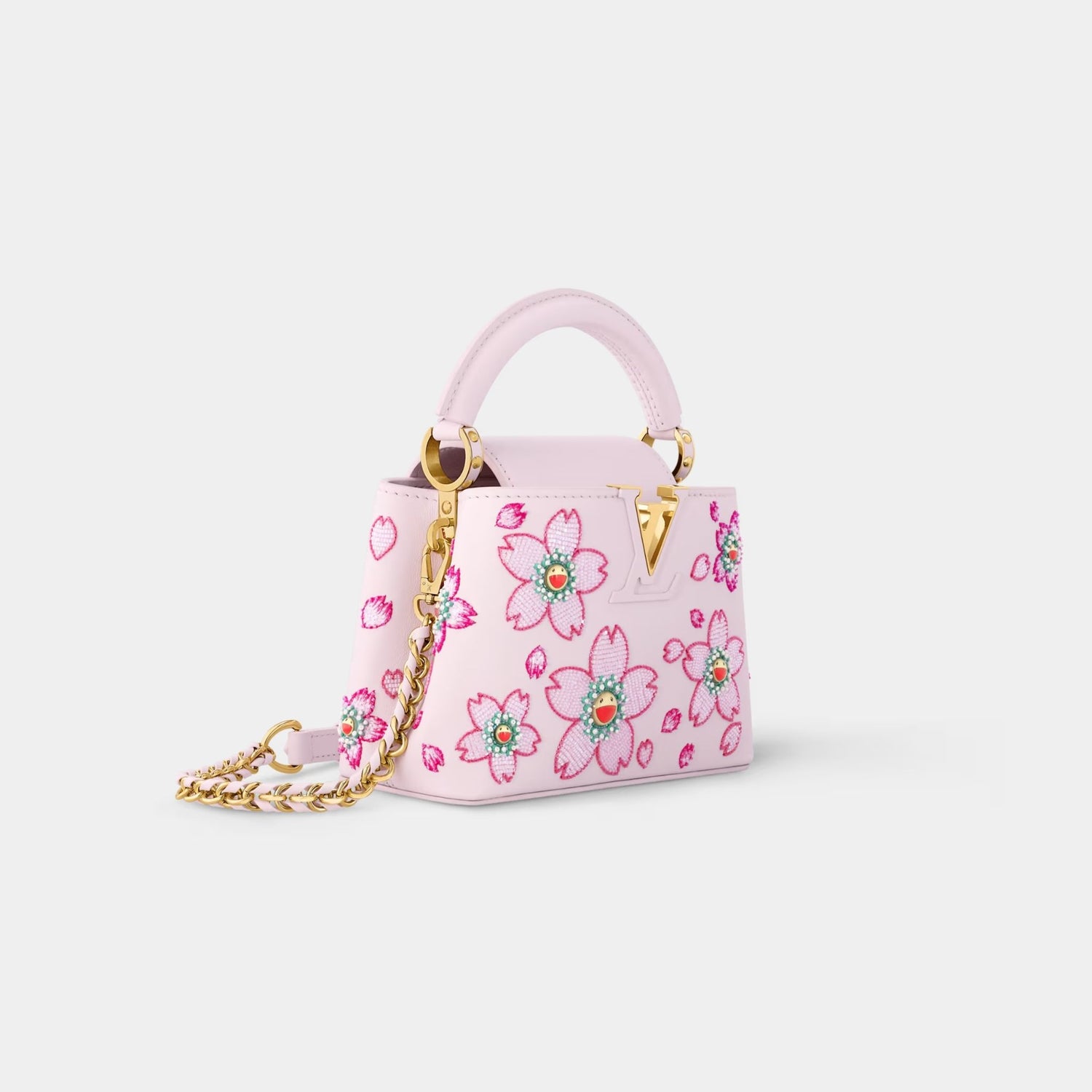 LV x TM Capucines Mini Handbag Lambskin Leather Cherry Blossom Motifs, Side