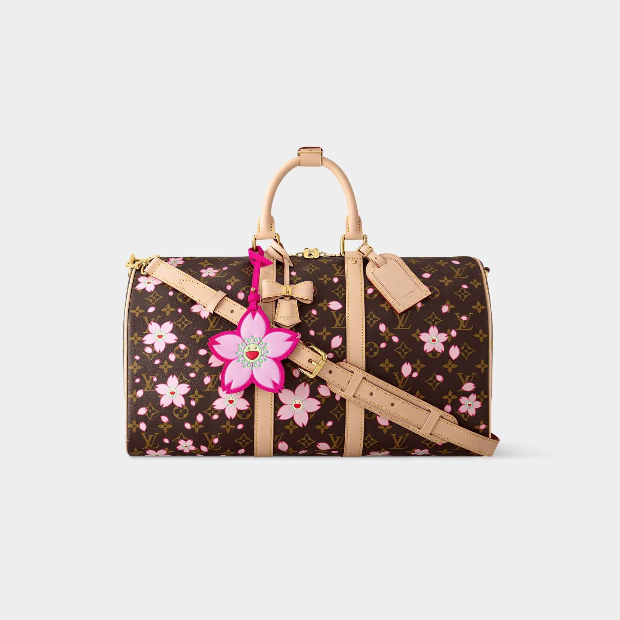 LV x TM Keepall Bandoulière 45 Monogram Cherry Blossom Motifs, Front