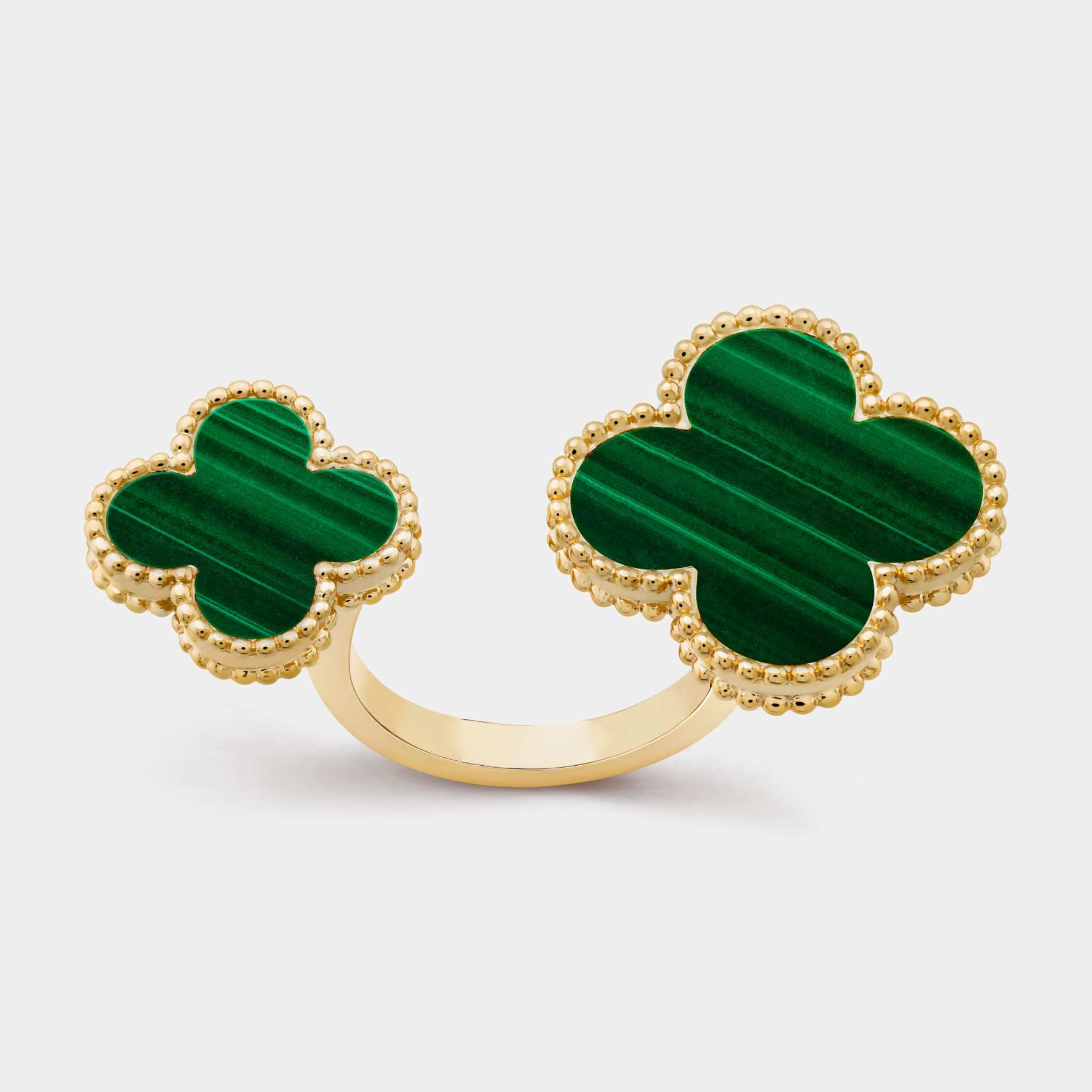 Magic Alhambra Between the Finger Ring Yellow Gold Malachite, Front