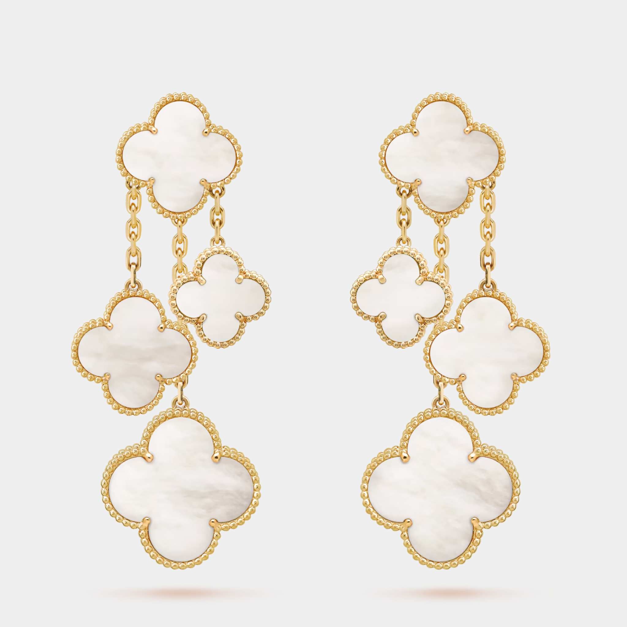 Magic Alhambra earrings 4 motifs Yellow Gold Mother Of Pearl, Front