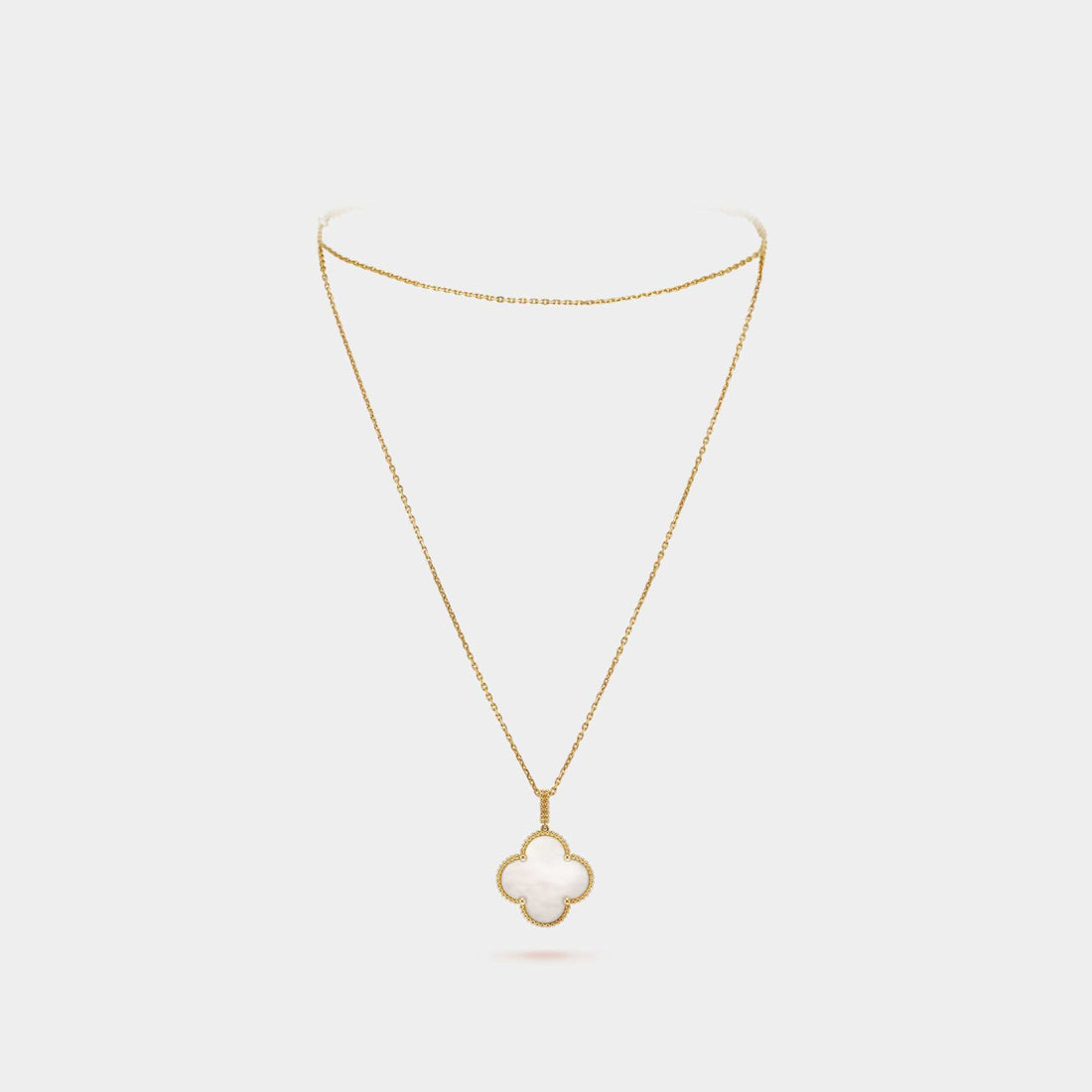 Magic Alhambra Long Necklace 1 Motif Yellow Gold Mother Of Pearl, Front