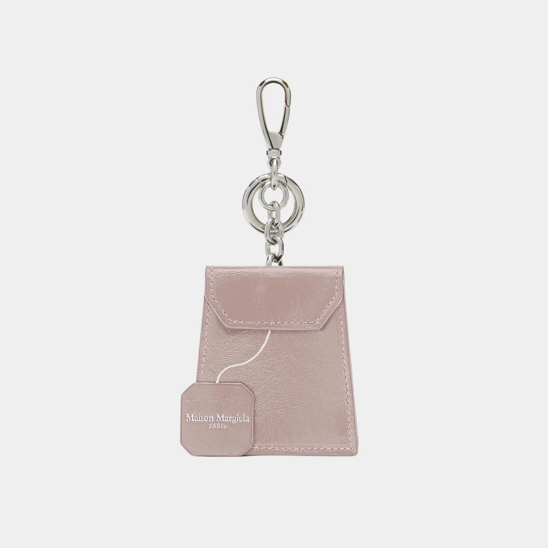 Maison Margiela Leather Tea Bag Charm, Pink, Front 