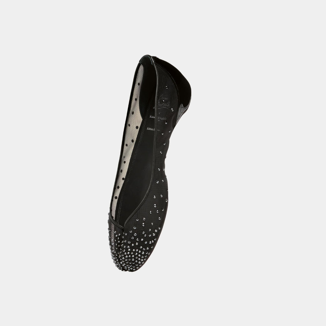 Maison Margiela Marlougiela Strass Ballerina Shoes Mesh Calf Leather, Black, Front