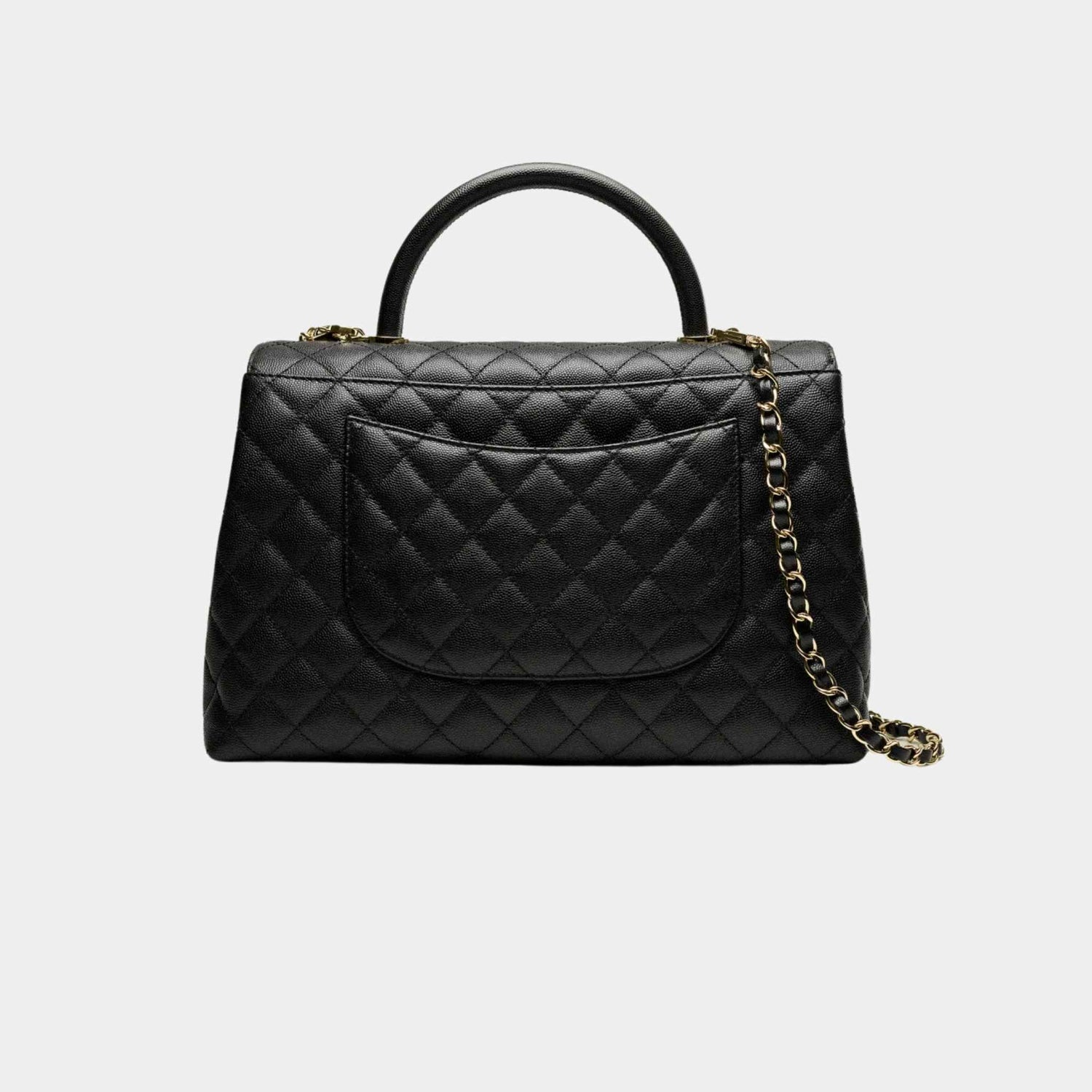 Maxi Flap Bag With Top Handle Grained Calfskin, Back