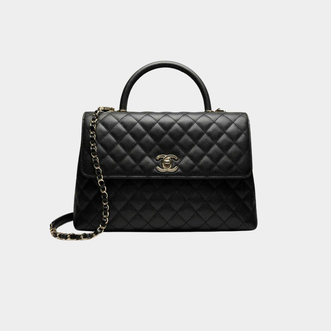 Maxi Flap Bag With Top Handle Grained Calfskin, Front