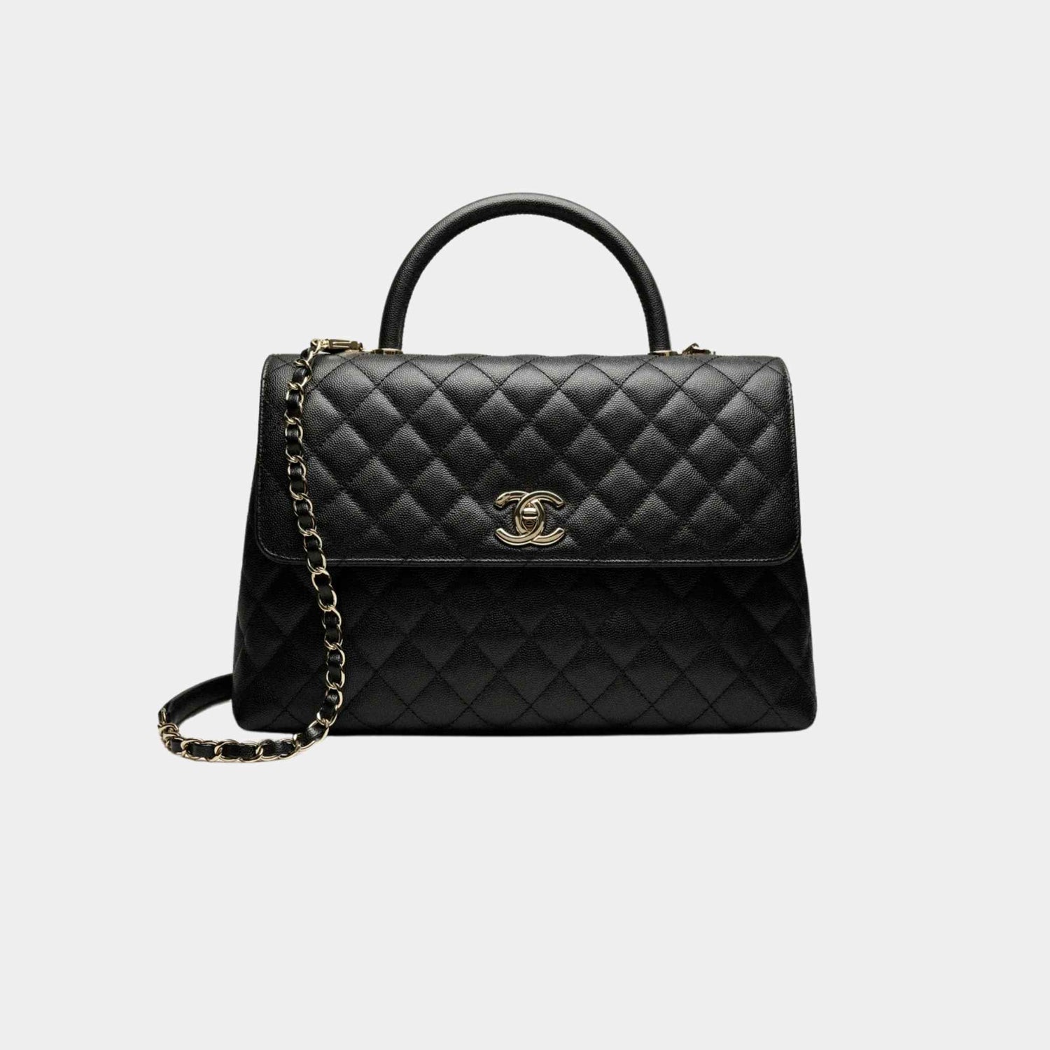 Maxi Flap Bag With Top Handle Grained Calfskin, Front