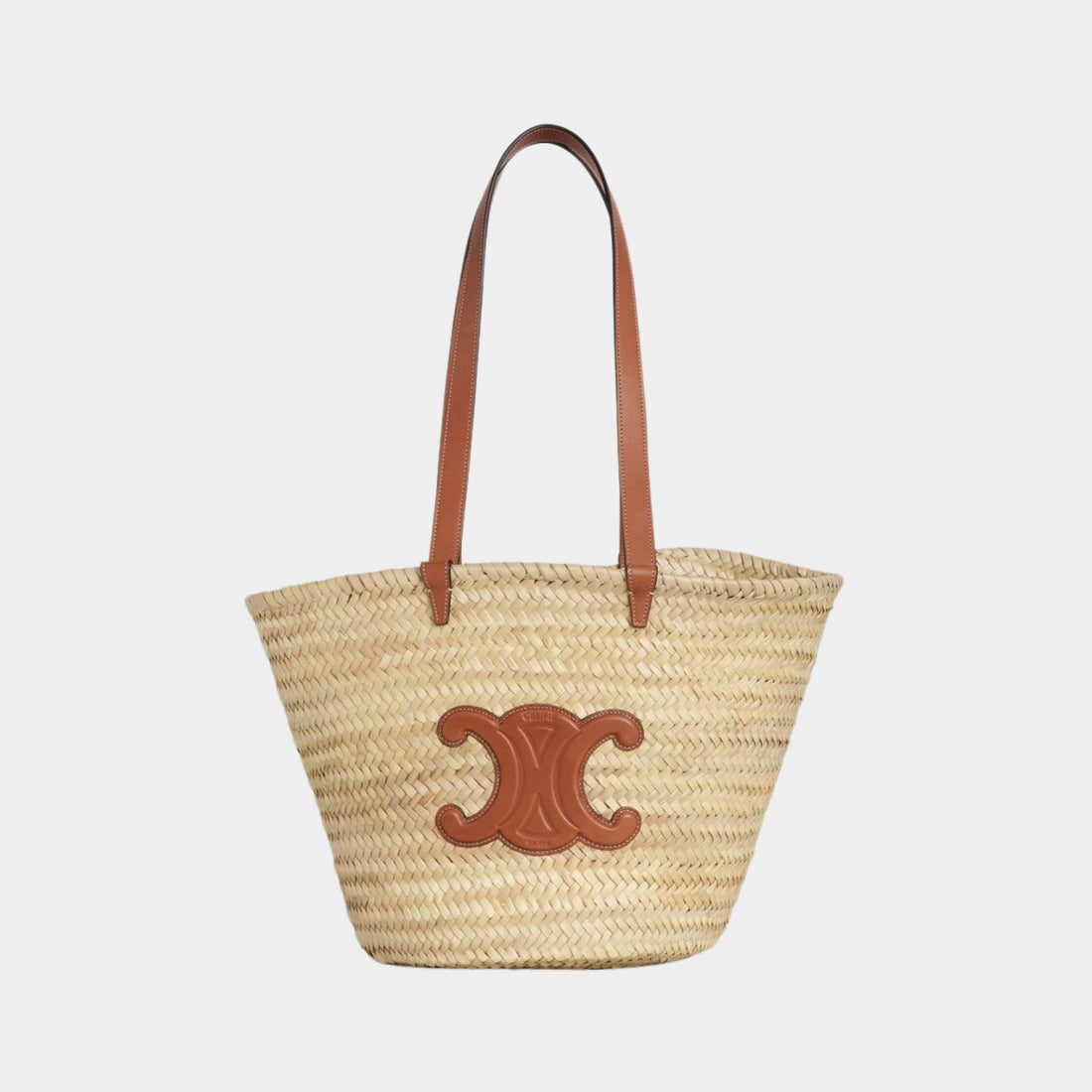 Celine Medium Celine Classic Panier In Palm Leaves And Calfskin, Front