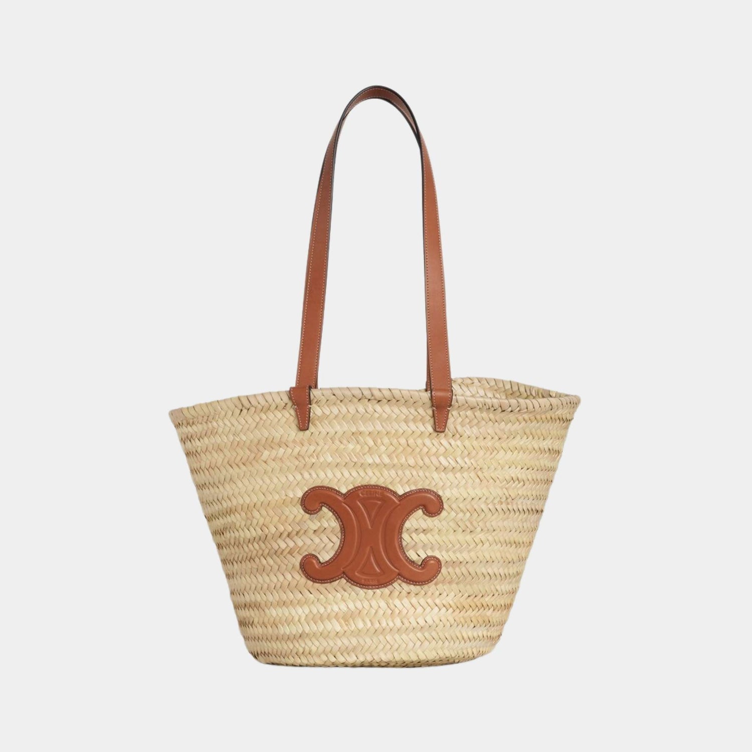 Celine Medium Celine Classic Panier In Palm Leaves And Calfskin, Front