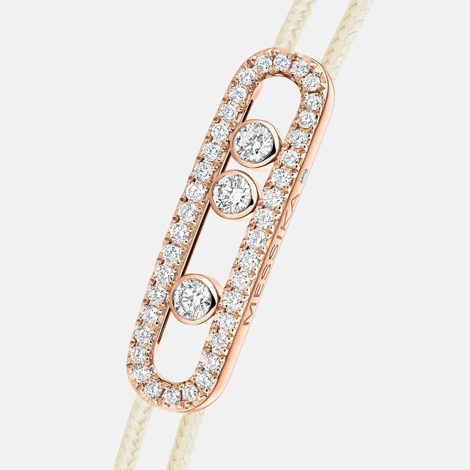 Messika Cares Cord Pave Pink Gold Diamond Bracelet, Cream, Close