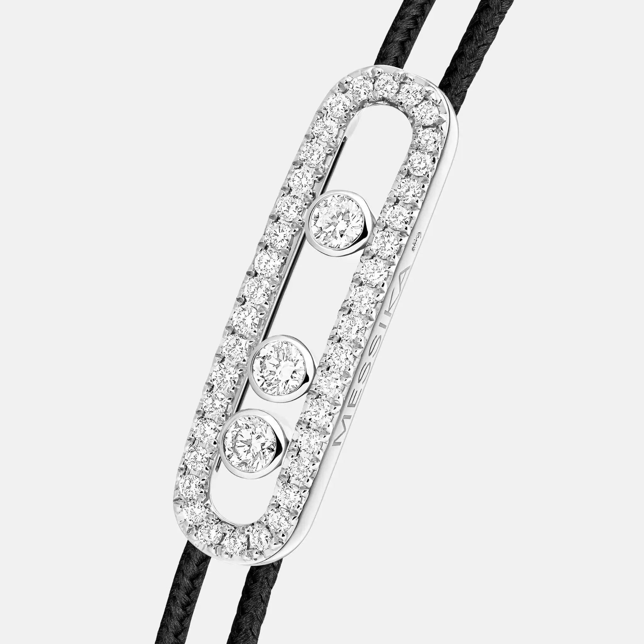 Messika Cares Cord Pave White Gold Diamond Bracelet, Black, Close