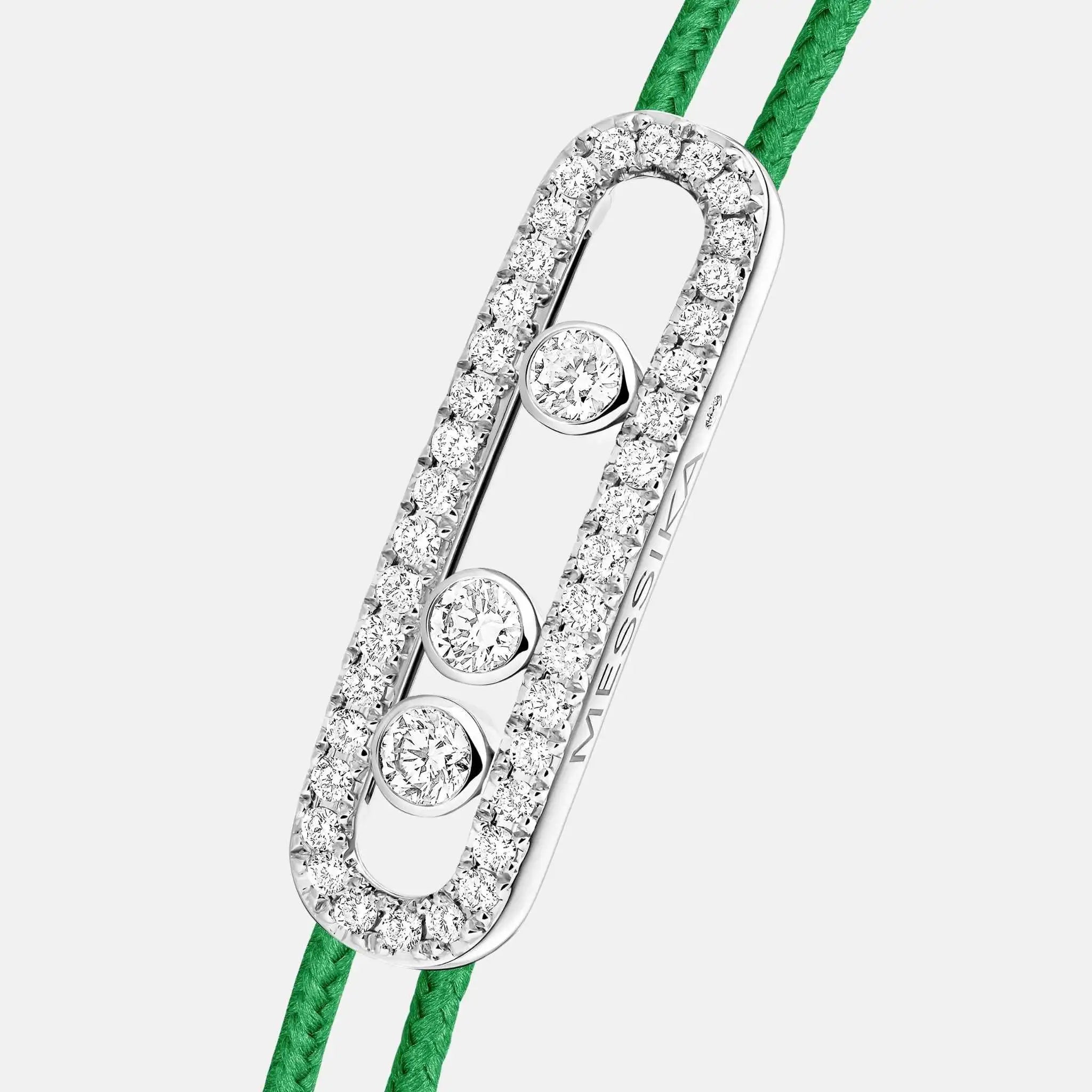 Messika Cares Cord Pave White Gold Diamond Bracelet, Green, Close
