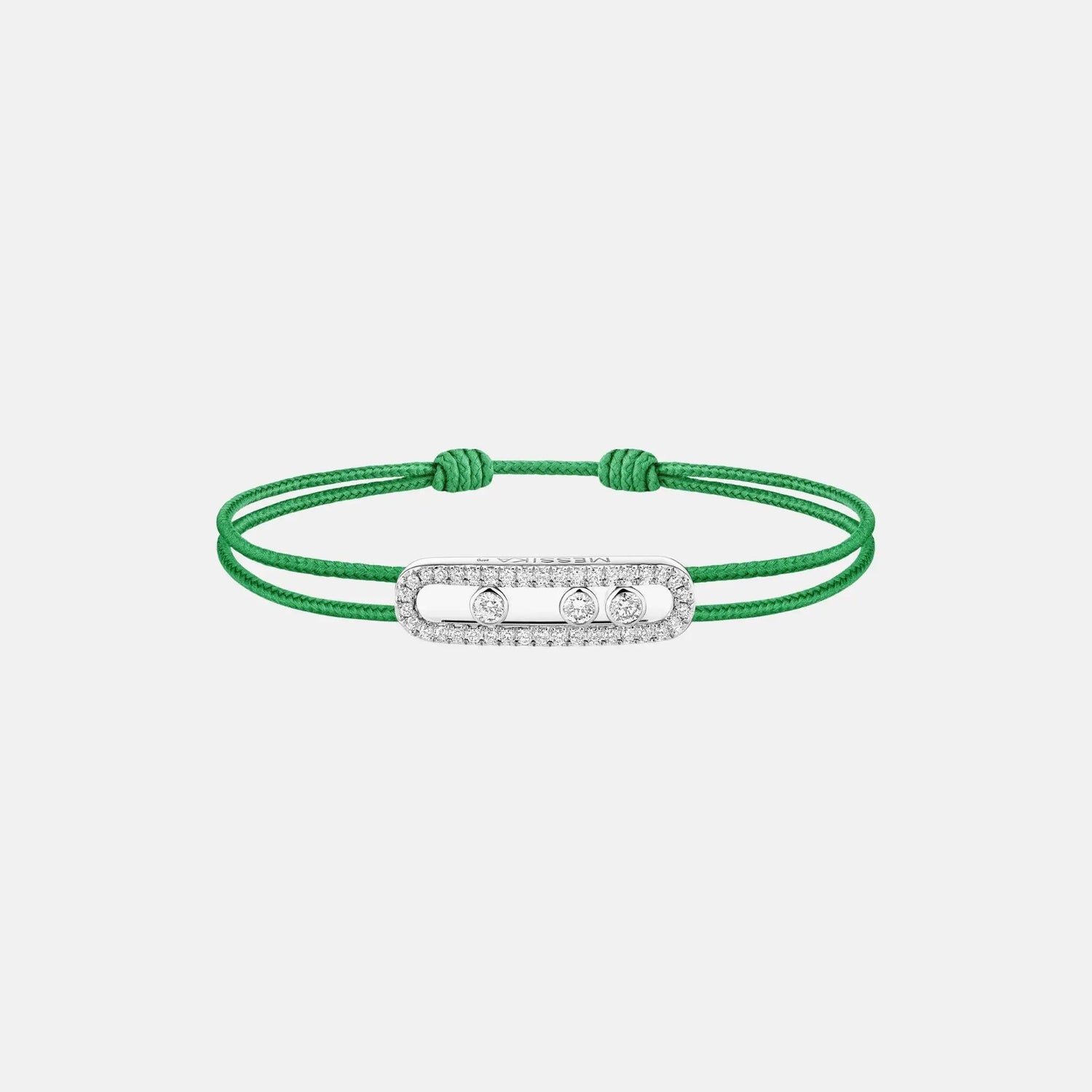 Messika Cares Cord Pave White Gold Diamond Bracelet, Green