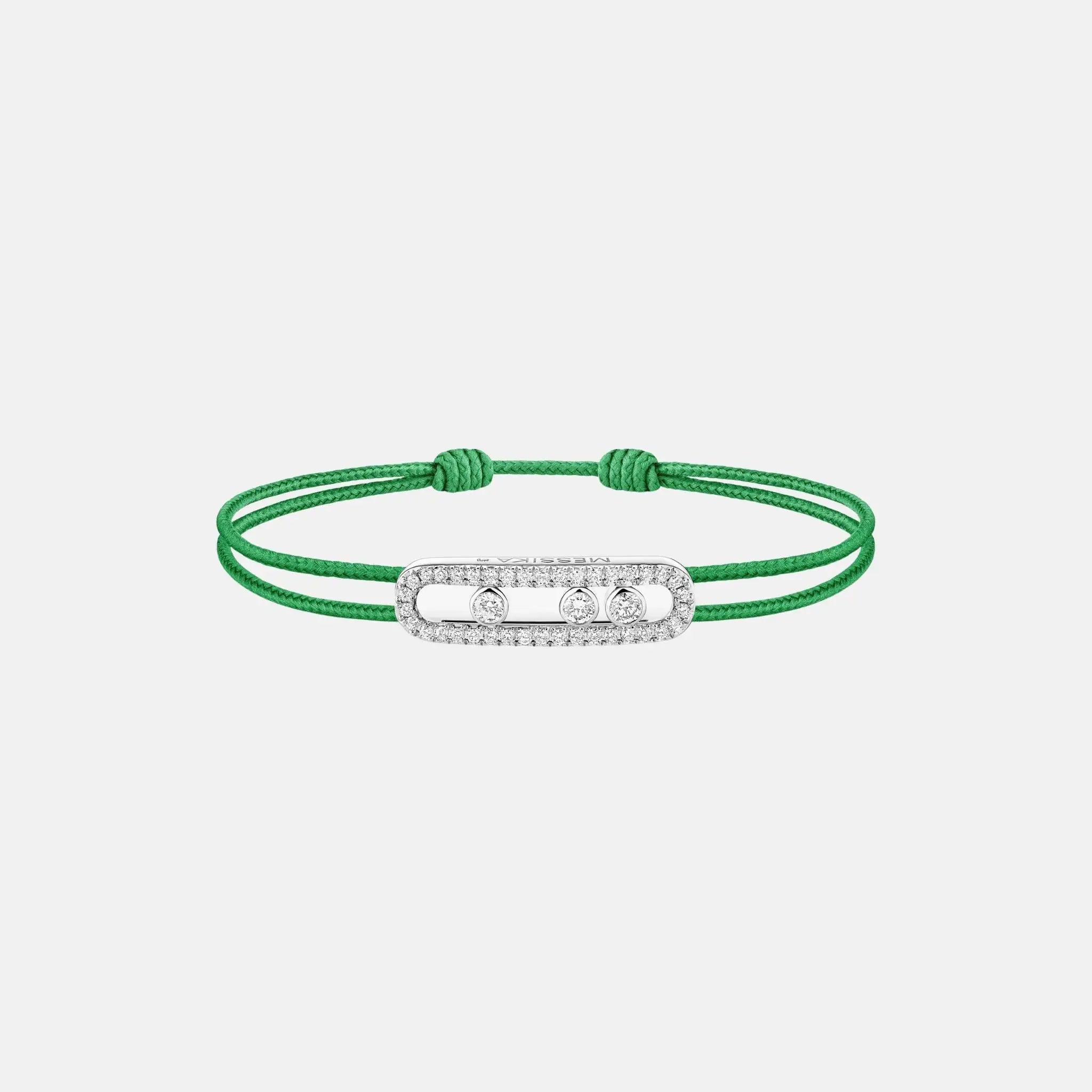 Messika Cares Cord Pave White Gold Diamond Bracelet, Green