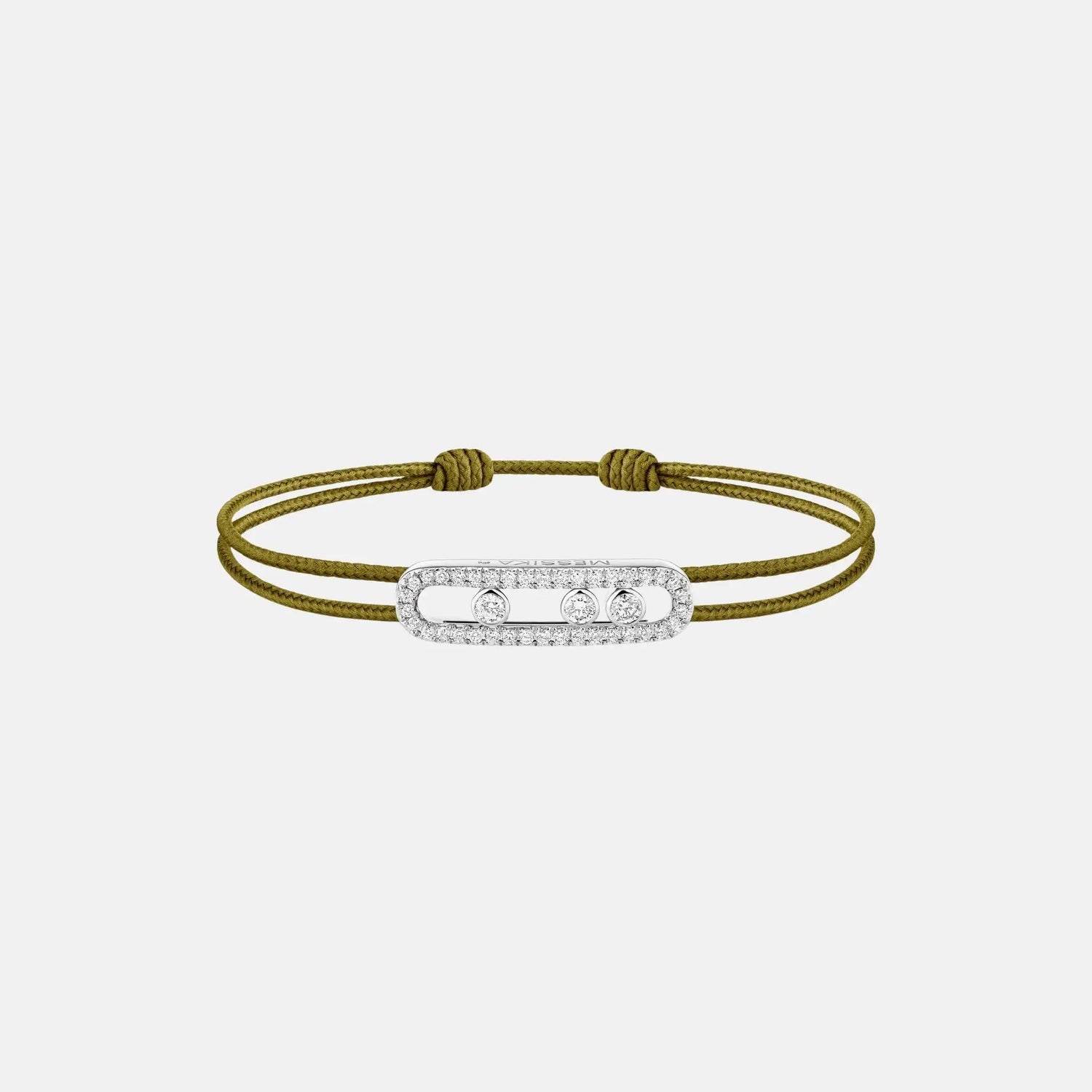 Messika Cares Cord Pave White Gold Diamond Bracelet, Khaki