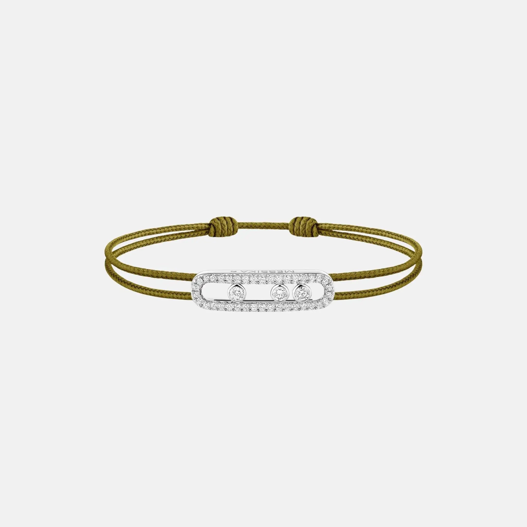Messika Cares Cord Pave White Gold Diamond Bracelet, Khaki