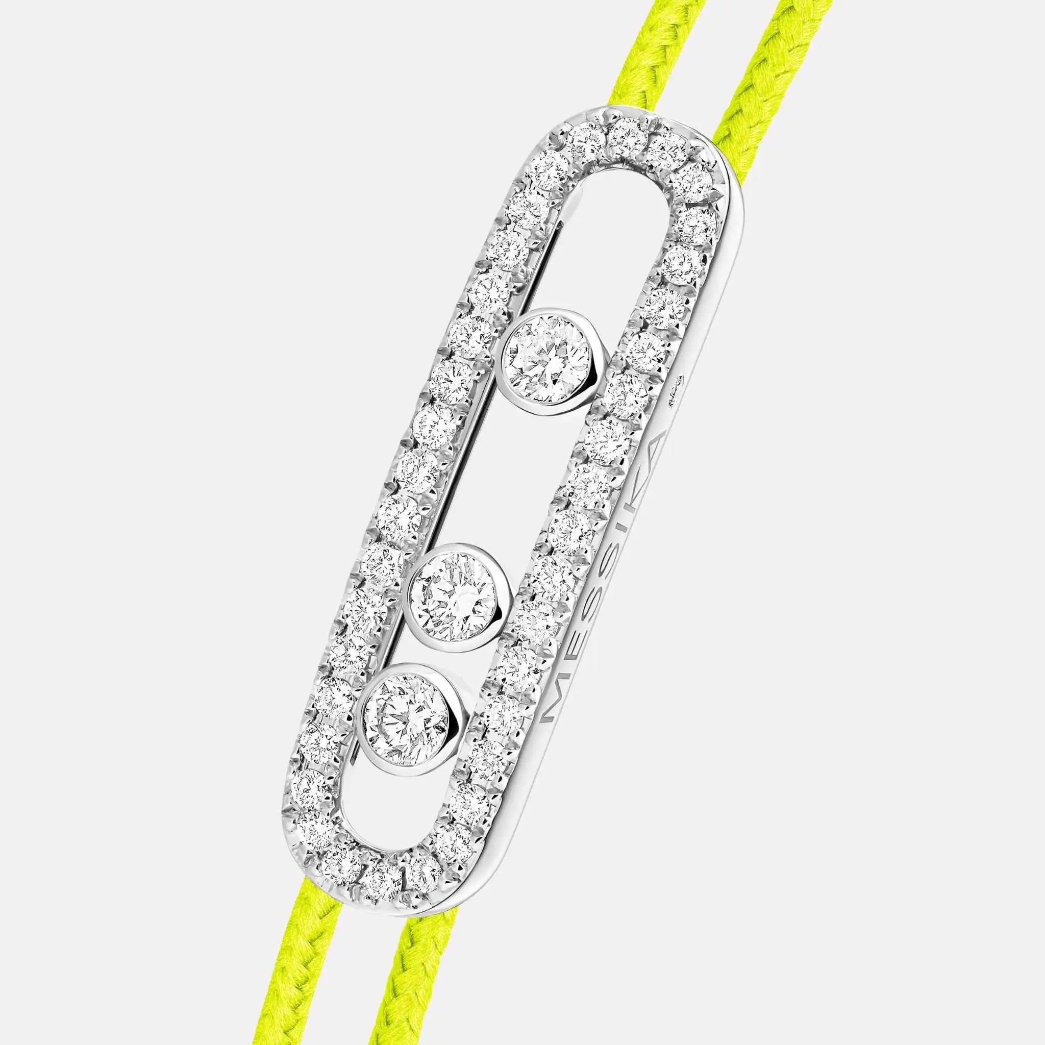 Messika Cares Cord Pave White Gold Diamond Bracelet, Yellow, Close