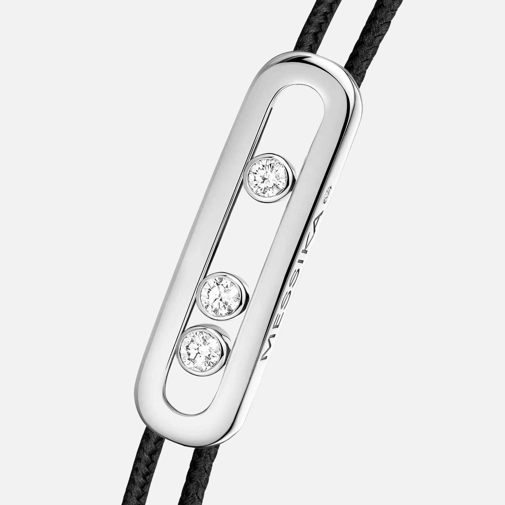 Messika Cares Cord White Gold Diamond Bracelet, Black, Close