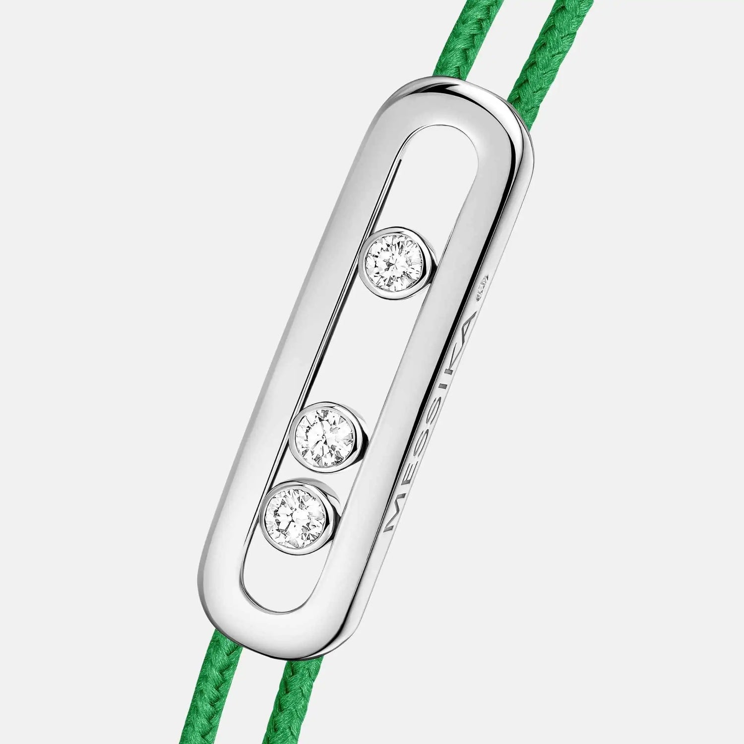 Messika Cares Cord White Gold Diamond Bracelet, Green, Close