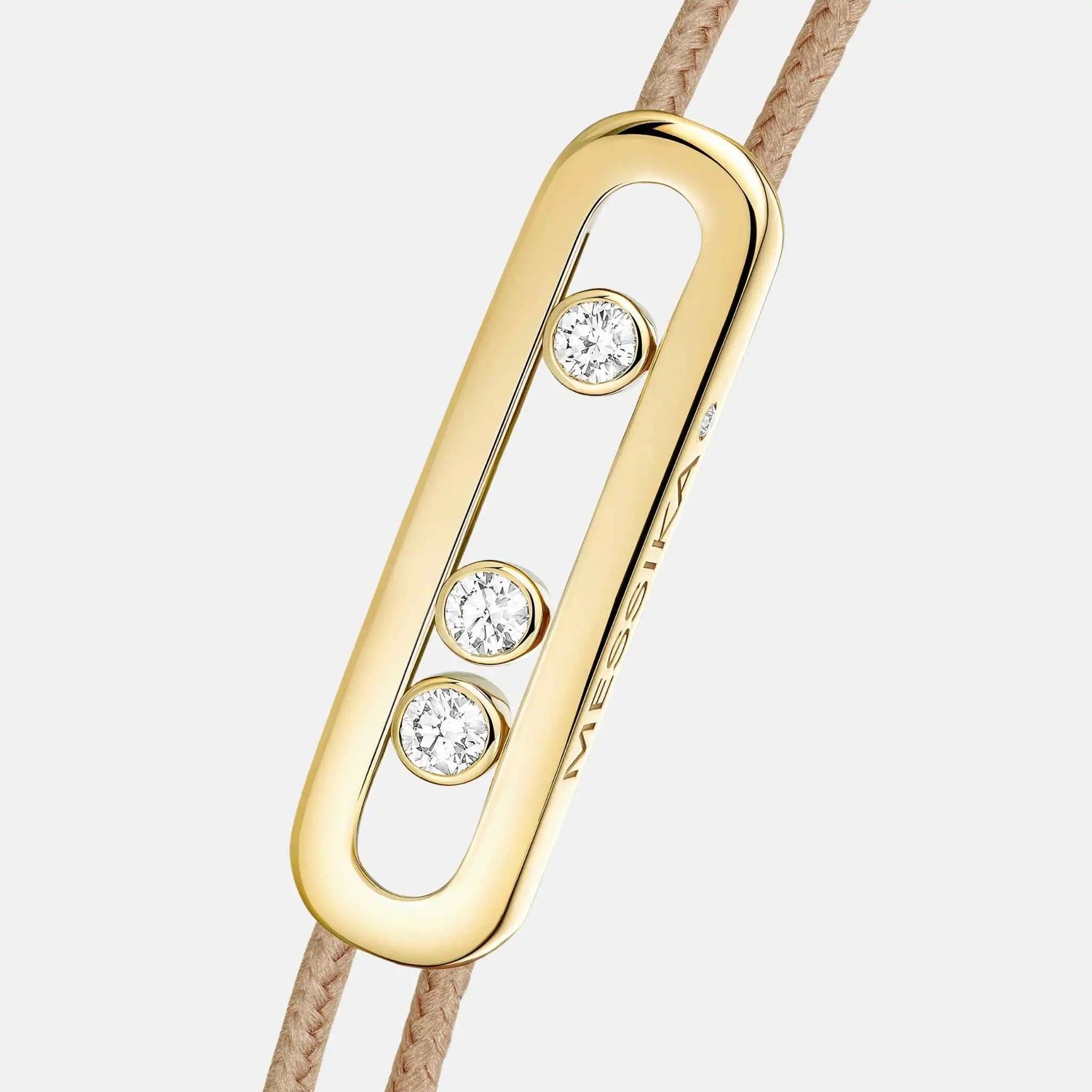Messika Cares Cord Yellow Gold Diamond Bracelet, Beige, Close