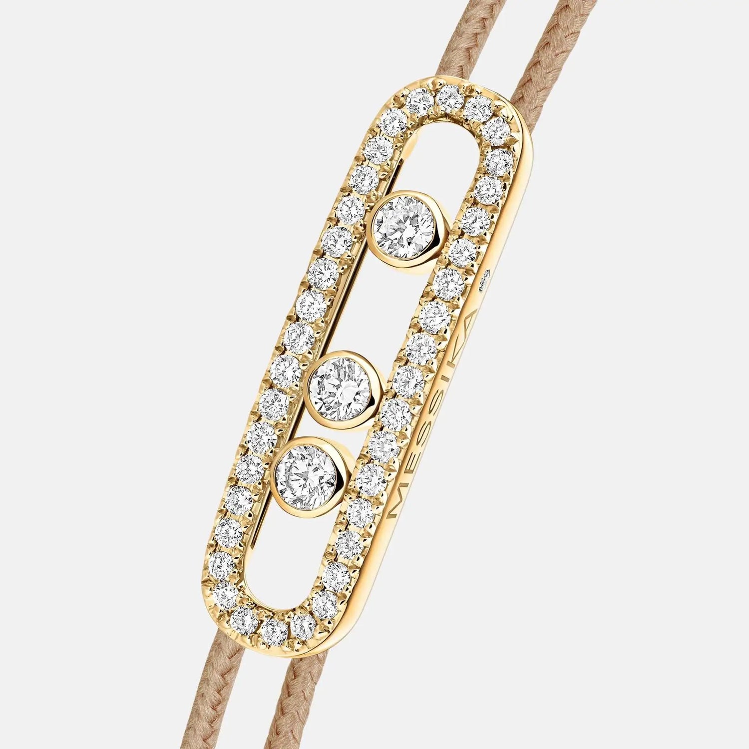 Messika Cares Pave Cord Yellow Gold Diamond Bracelet, Beige, Close