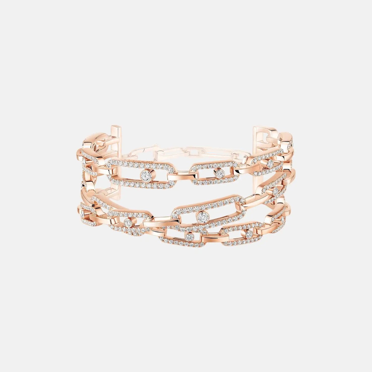 Messika Move Link 3 Row Cuff Diamond Bracelet, Pink Gold
