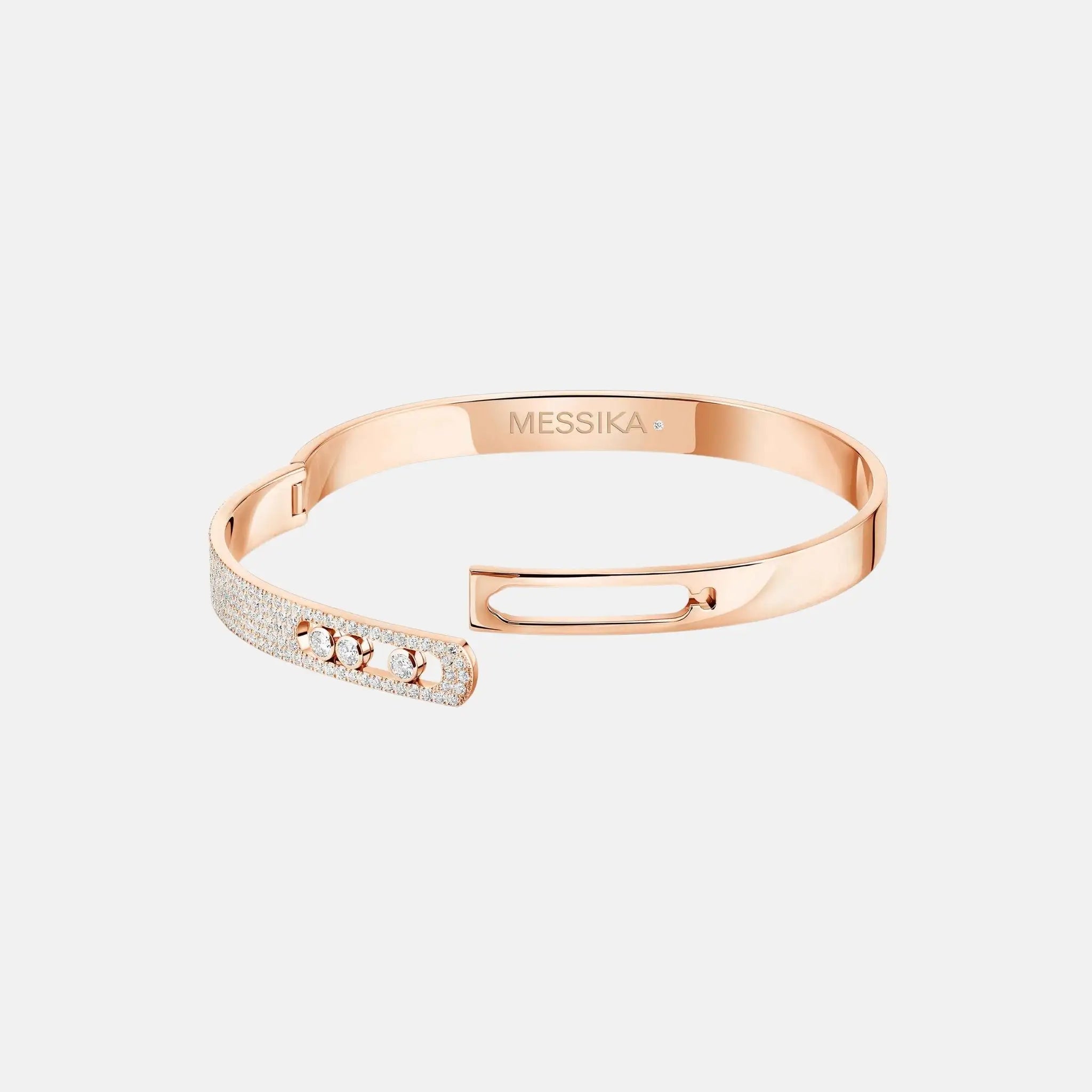 Messika Move Noa Semi Pave Bangle Large Gold Diamond Bracelet, Pink Gold, Open