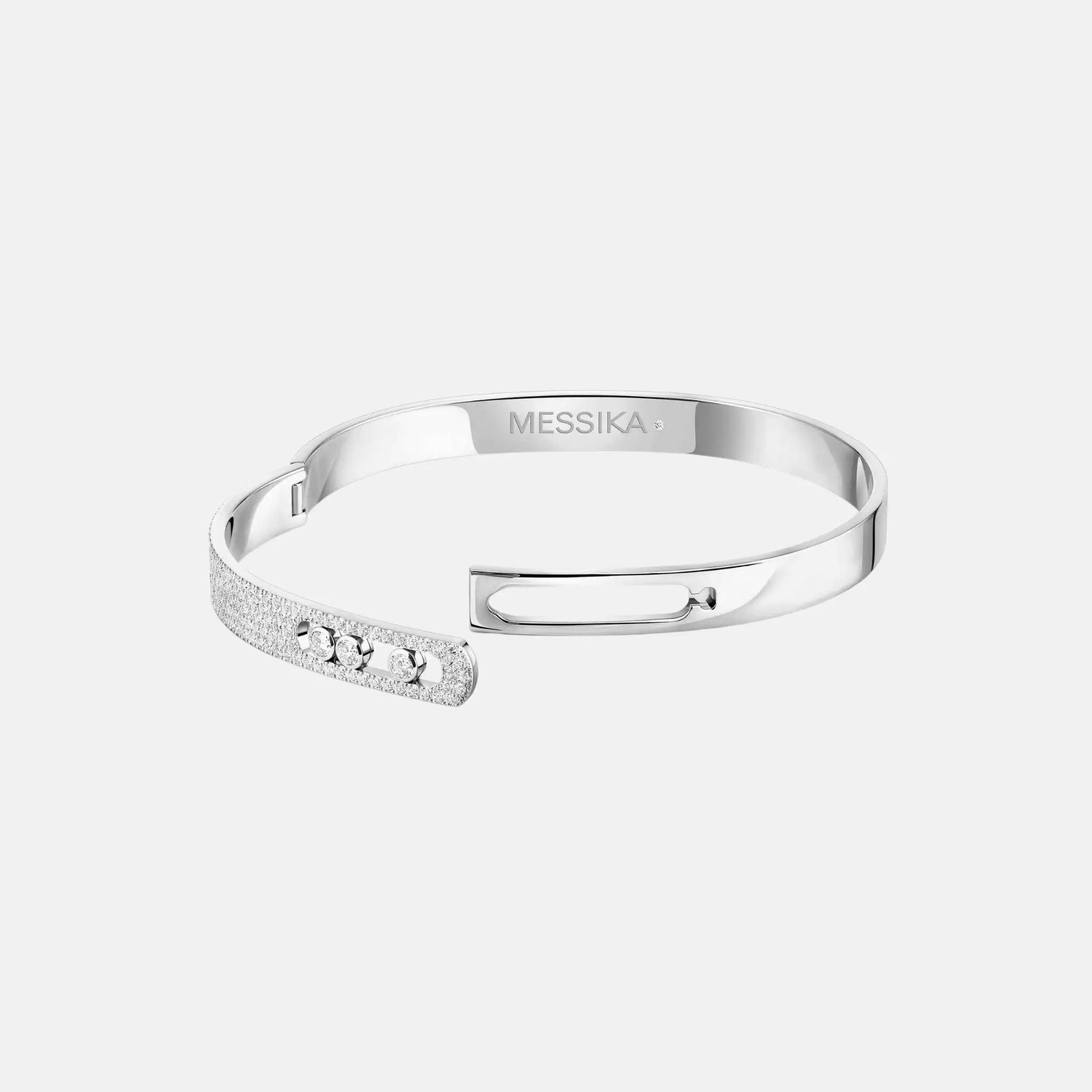 Messika Move Noa Semi Pave Bangle Large Gold Diamond Bracelet, White Gold, Open