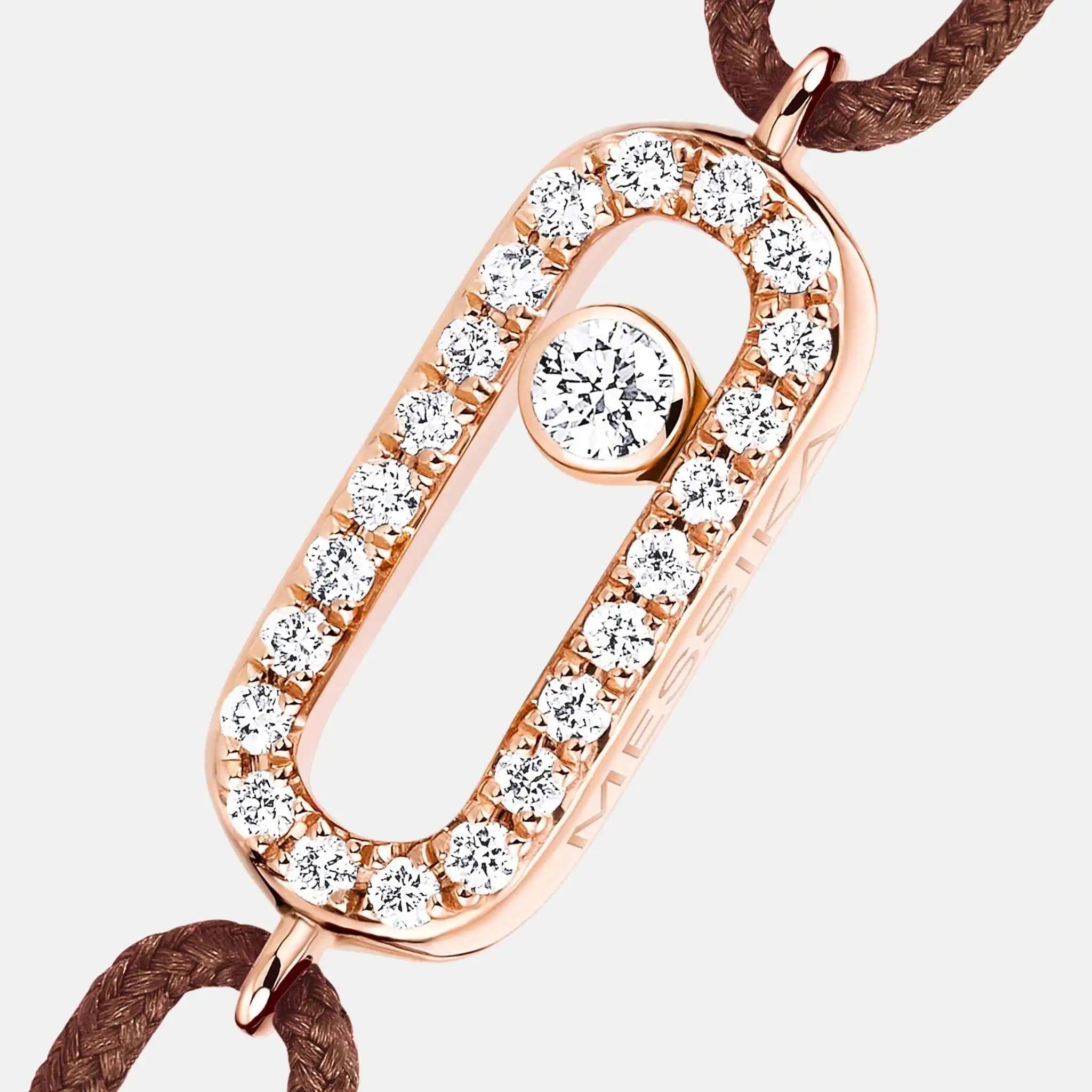 Messika Move Uno Cord Pink Gold Diamond Bracelet, Chocolate, Close