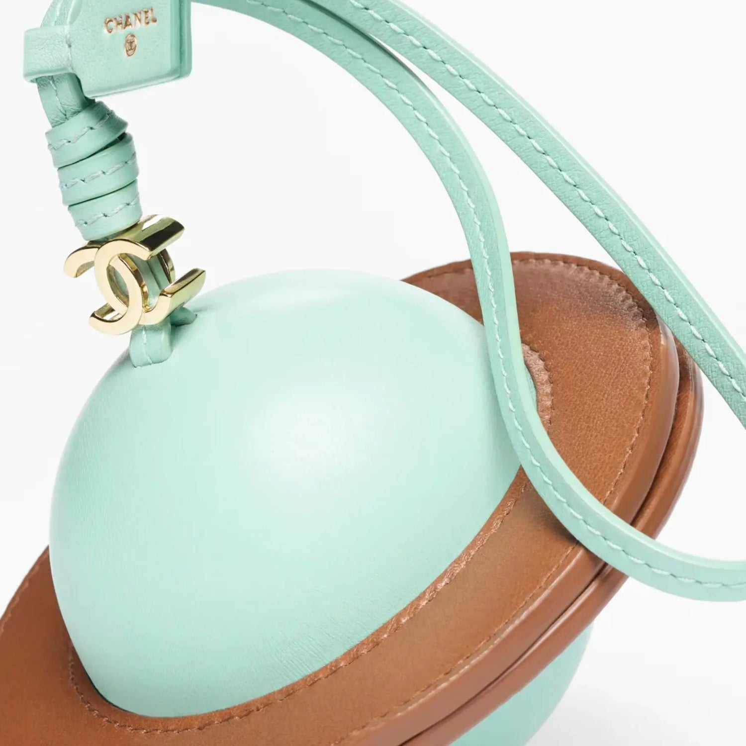 Chanel Mini Bag Charm in Green &amp; Camel Lambskin, Close