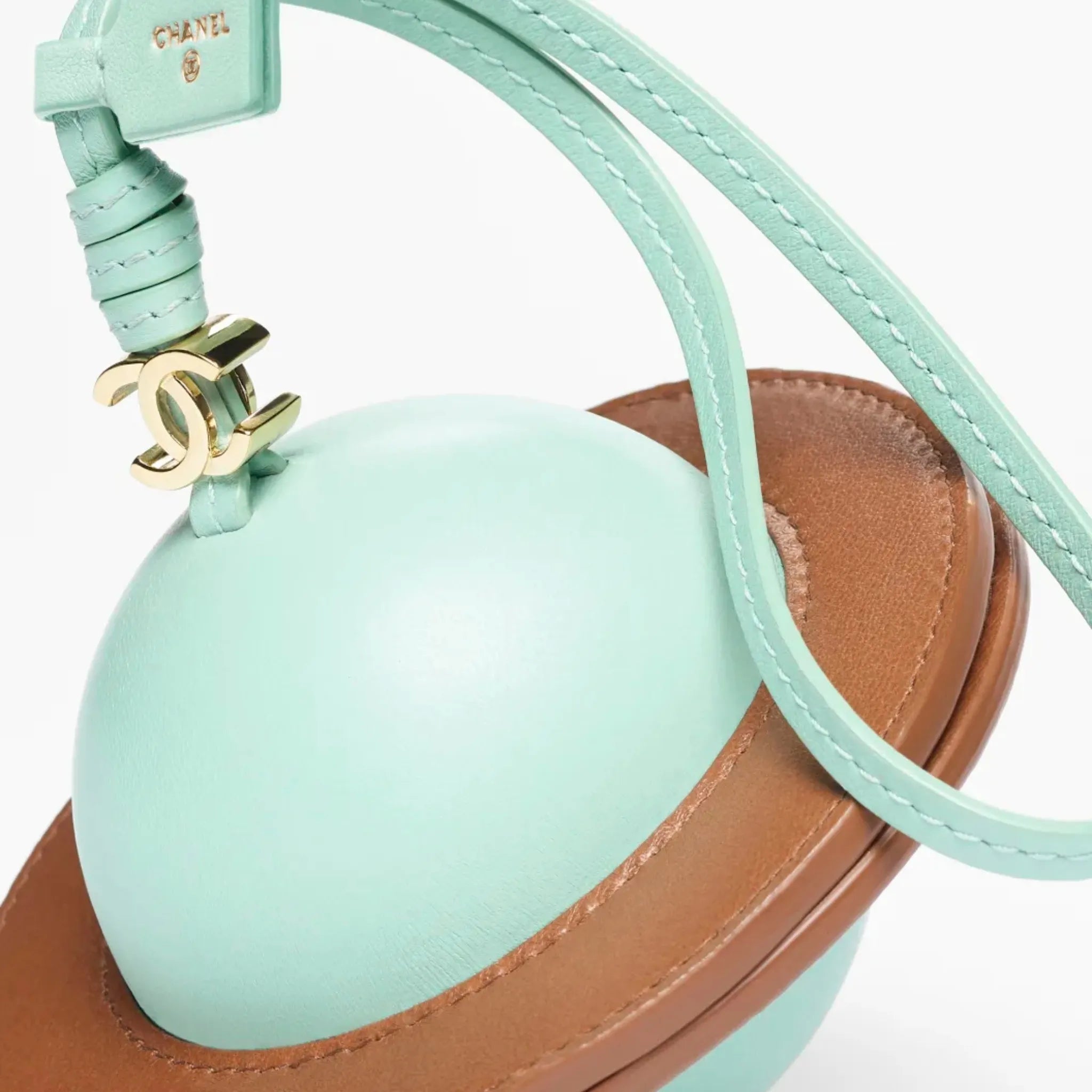 Chanel Mini Bag Charm in Green &amp; Camel Lambskin, Close