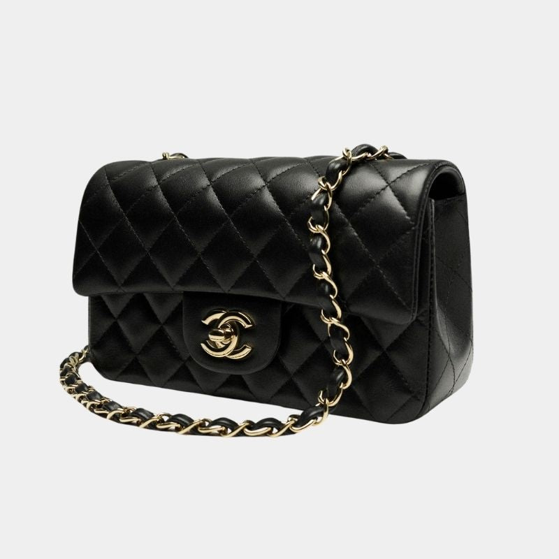 Mini Classic Handbag Lambskin, Black, Side View